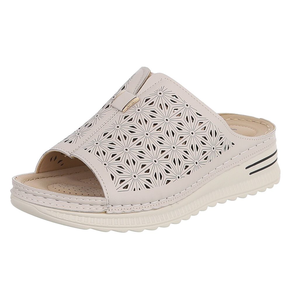 Ital-Design Damen Slipper mit Cut-outs und Komfortsohle Plateausandaletten (91849144) Keilabsatz/Wedge Keilsandaletten in Beige
