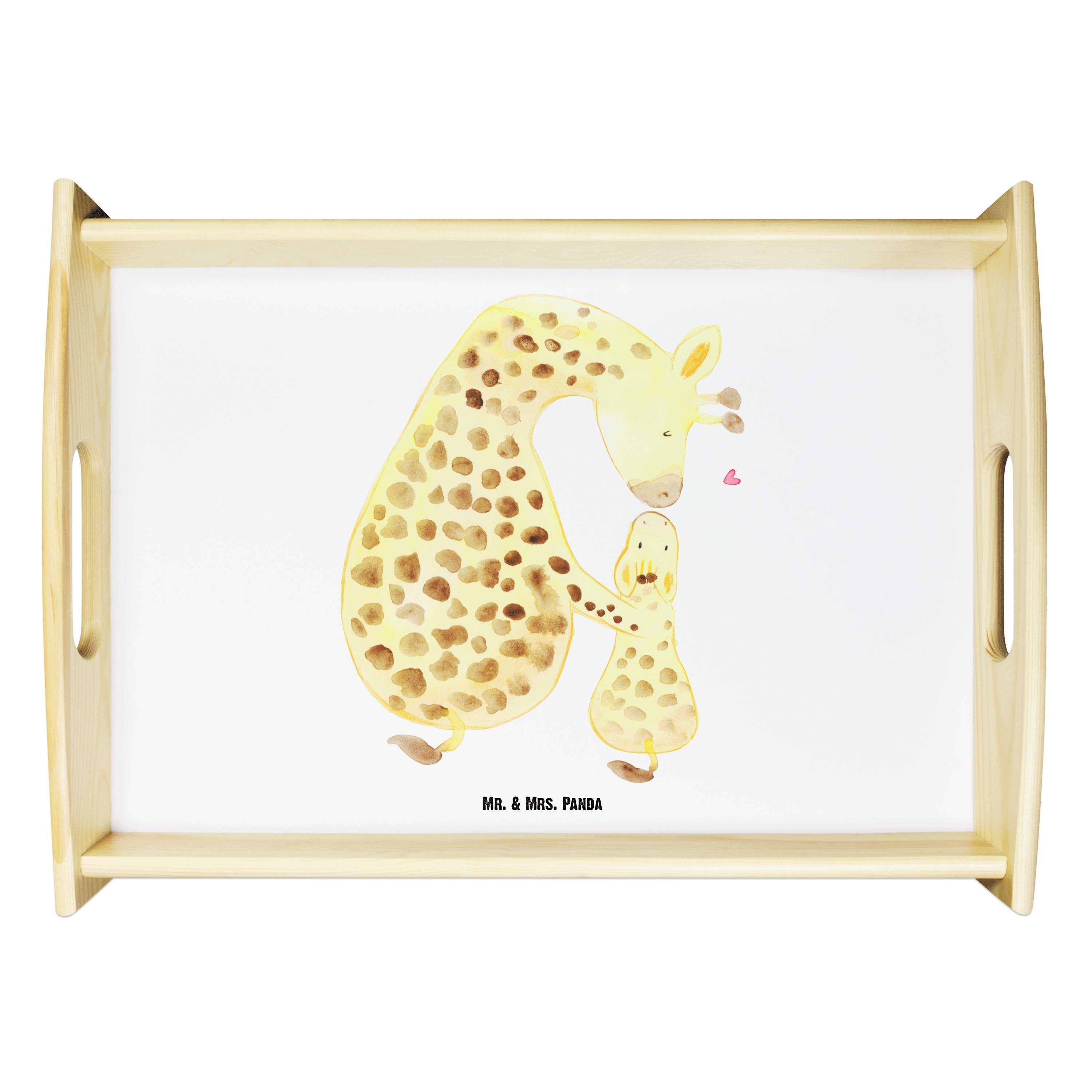 Mr. & Mrs. Panda Tablett Giraffe mit Kind - Weiß - Geschenk, Dekotablett, Wildtiere, Afrika, M, Echtholz lasiert, (1-tlg)