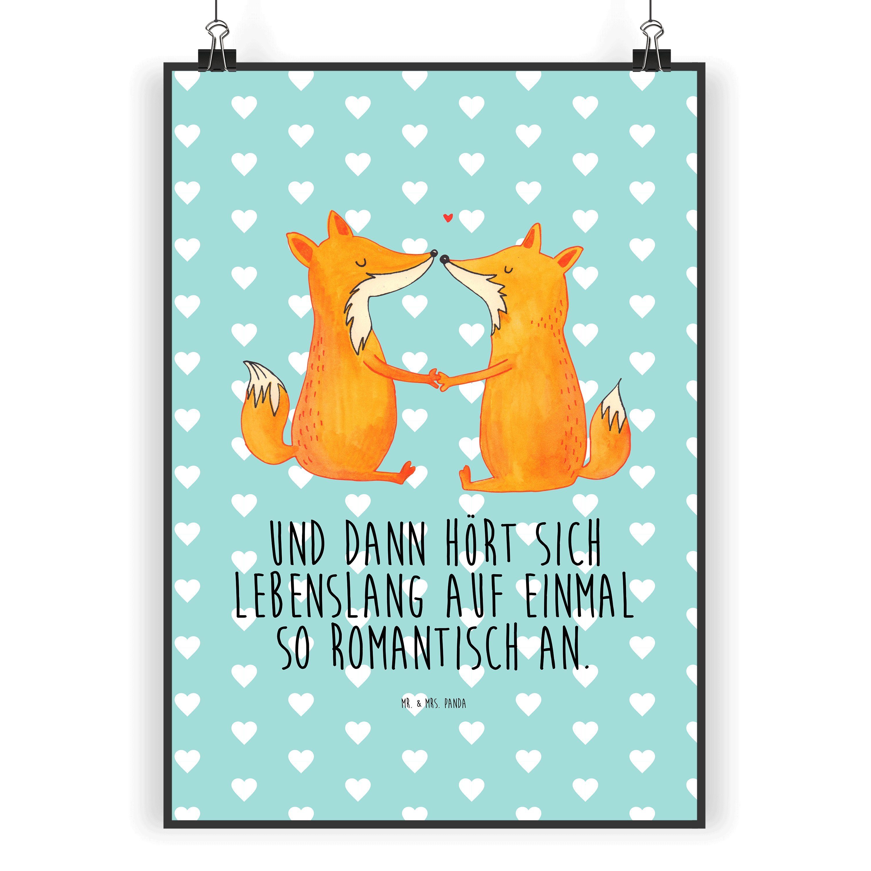 Mr. & Mrs. Panda Poster DIN A4 Füchse Liebe Türkis Pastell Geschenk