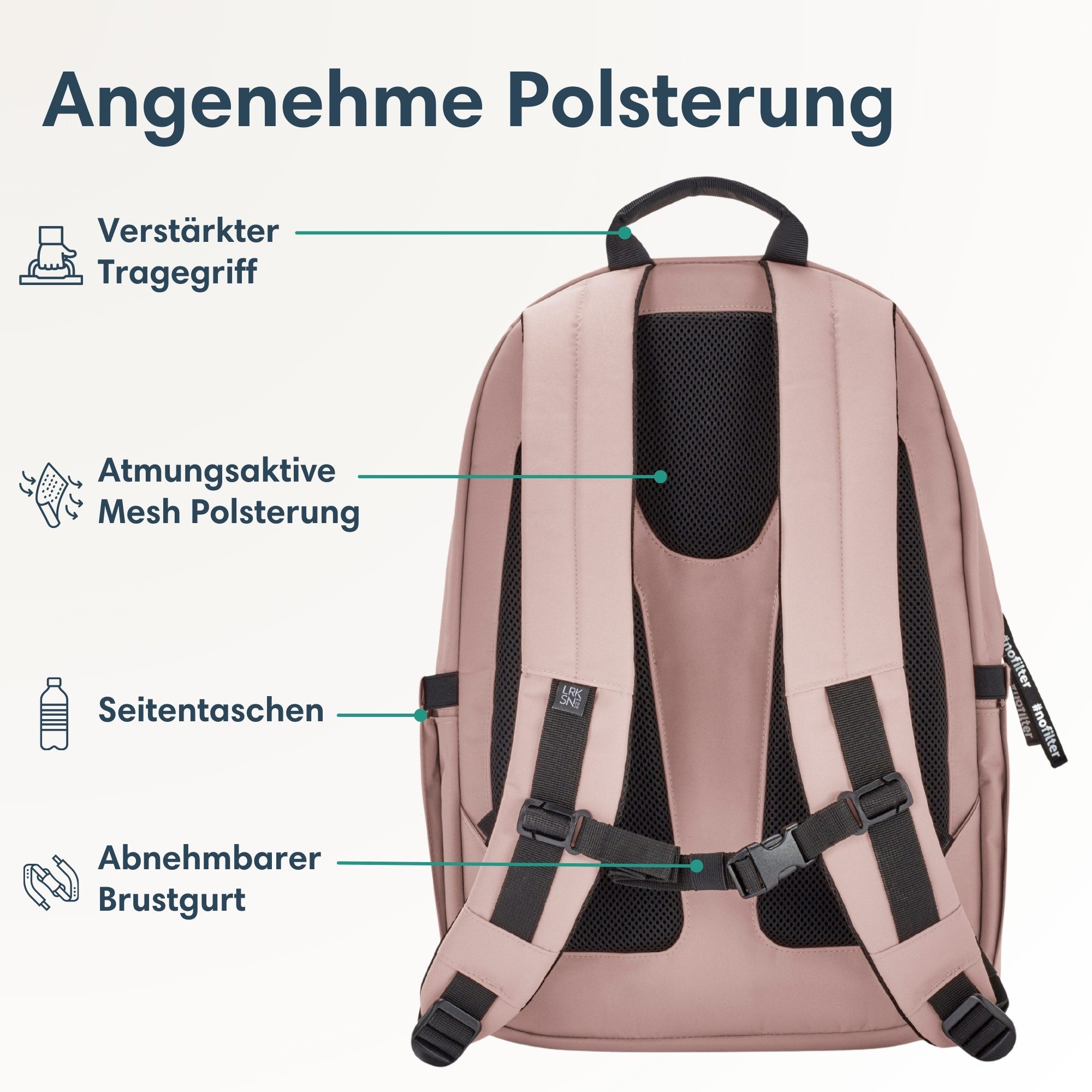 LARKSON Schulrucksack No 3 Advanced Rucksack für Schule, Mädchen Jungen (1-tlg), 3 Hauptfächer, Seitentasche, Laptopfach, Wasserabweisend