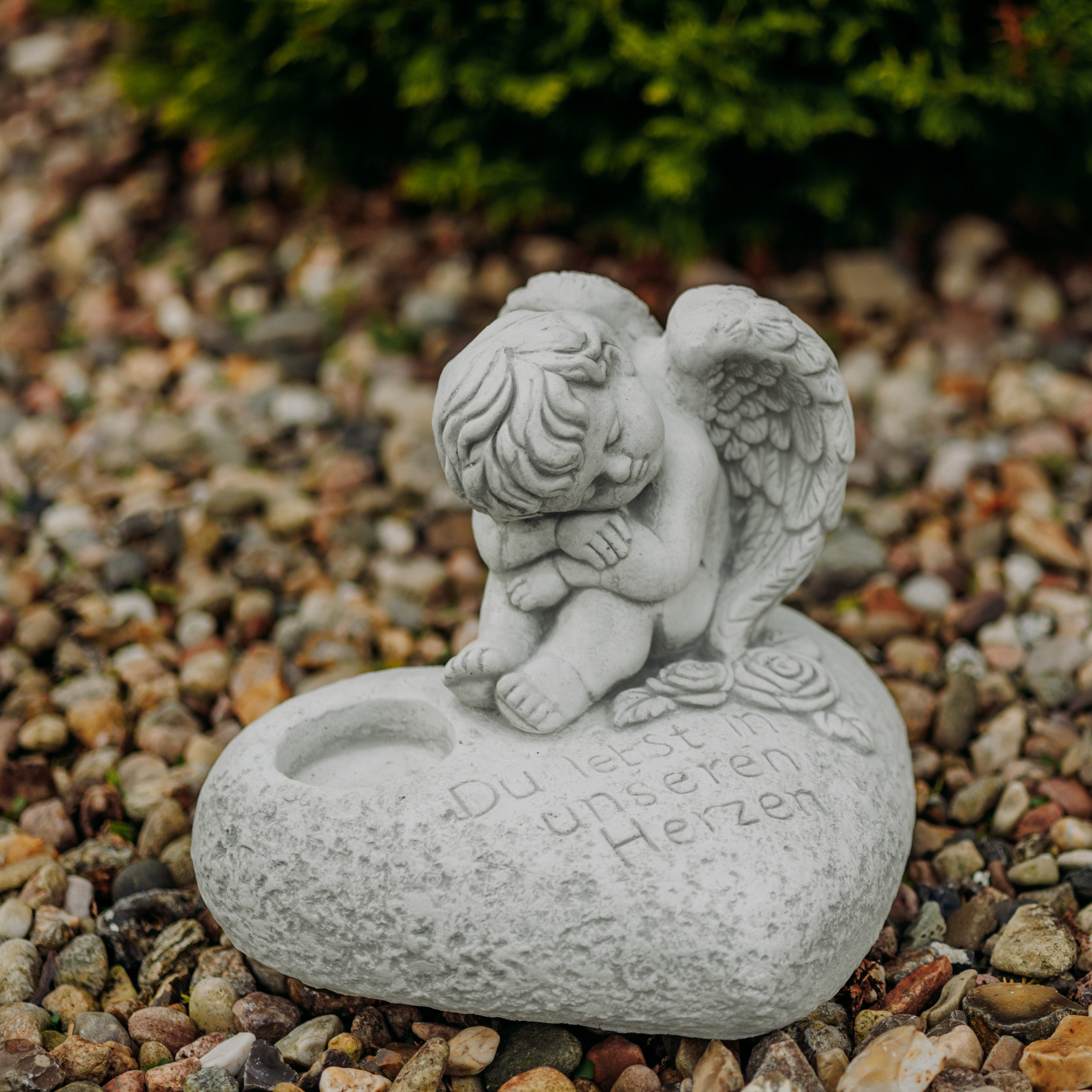 gartendekoparadies.de Gartenfigur Herz mit Engel für Grab, Grabdekoration, 14 kg, Frostsicher
