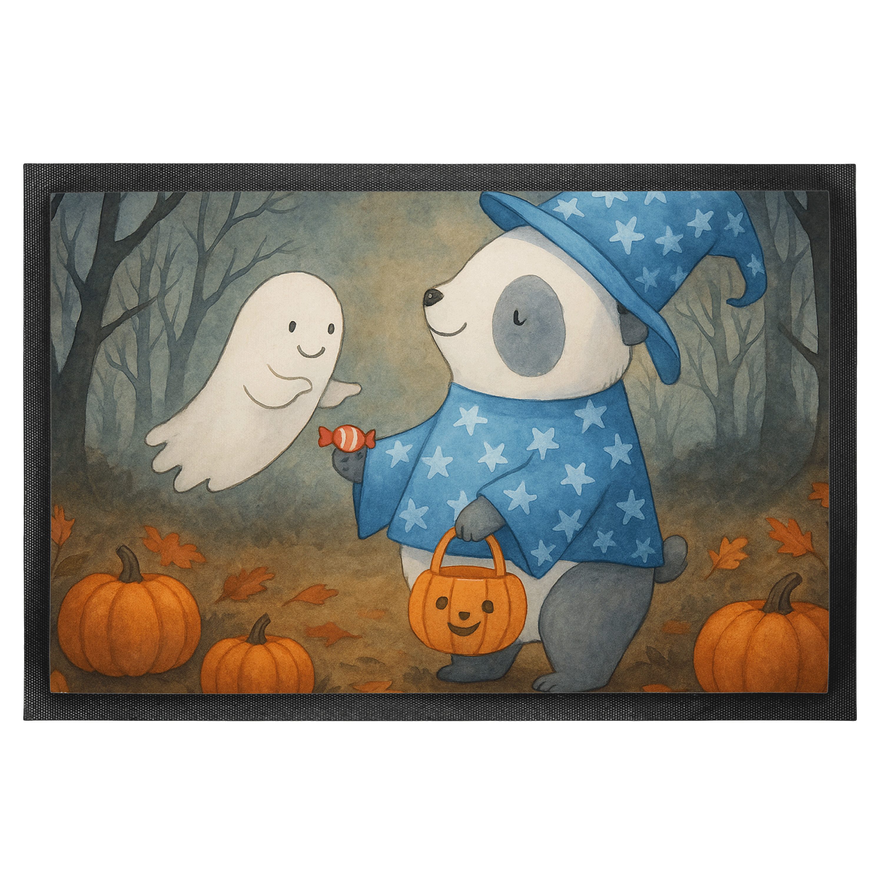 Mr. & Mrs. Panda Fußmatte Panda Zauberer Design, fußmatte 60 x 90 cm, Weiß, Halloween Deko, Abt, rechteckig, Höhe: 60 mm, Haustürmatte matte haustür Bodenvorleger