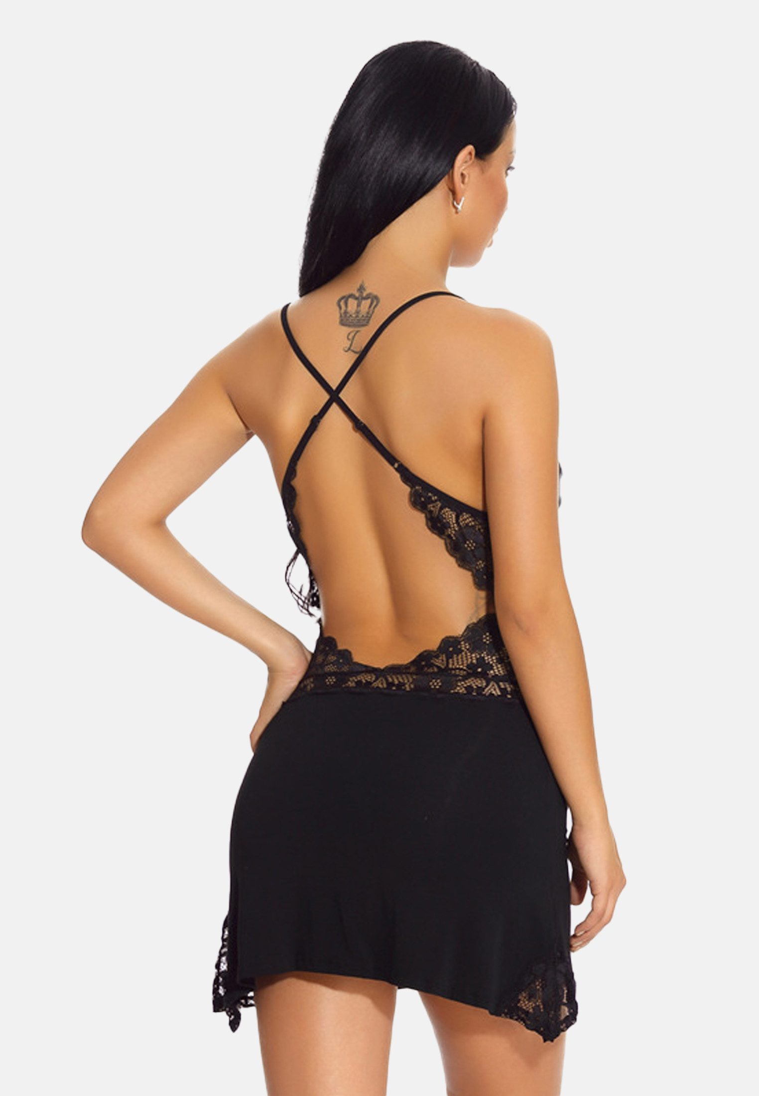 Organza Lingerie Negligé (Negligé + String) blickdicht mit verstellbaren Trägern, sexy Dessous, Reizwäsche
