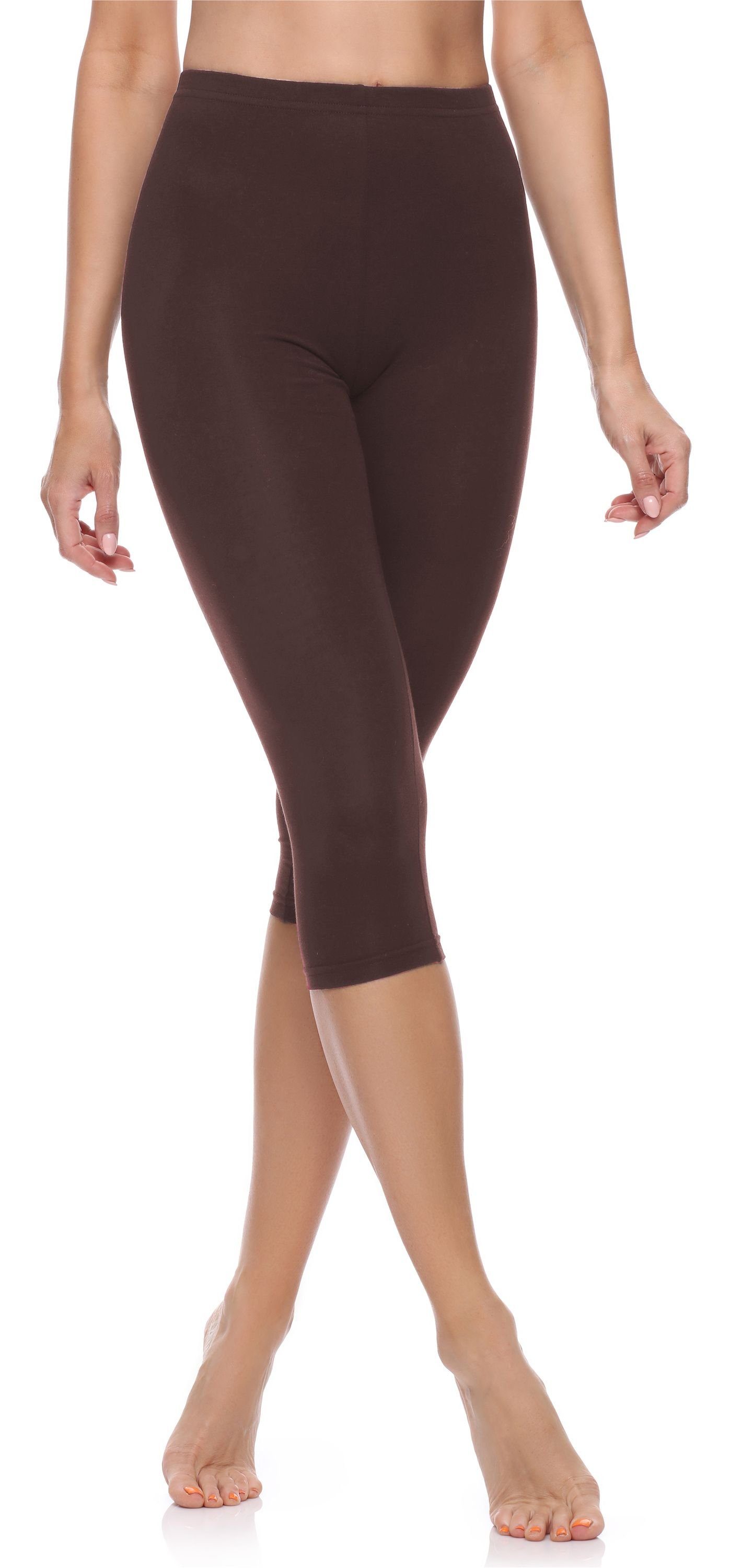 (1-tlg) Capri Braun Leggings Leggings Baumwolle Damen Bund elastischer Style MS10-199 3/4 aus Merry
