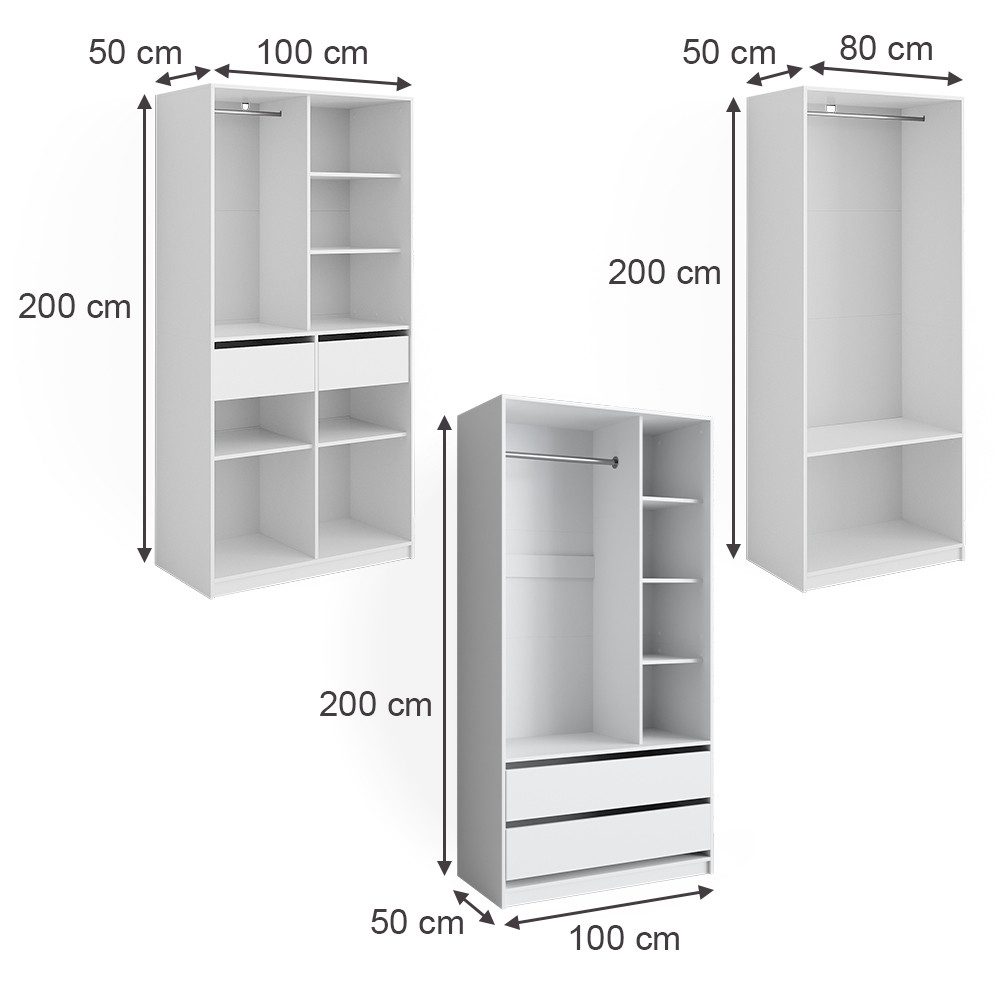 Vicco Kleiderschrank Elmo, Weiß, 280 x 200 cm 3er Set (3-St)
