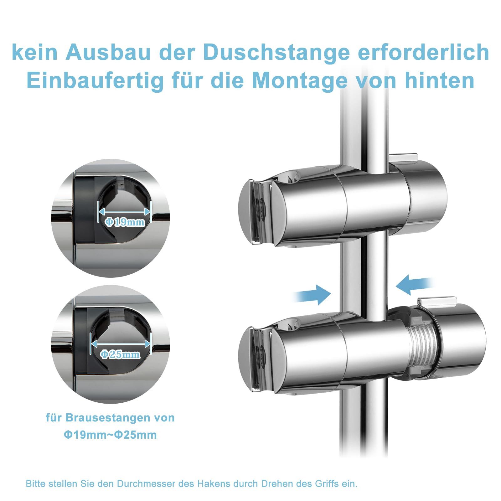 FOUORTUNATE-BEE Brausehalter Halterung Duschkopfhalter für Gleitstange Verstellbar 18-25 mm – Bild 3 von 5