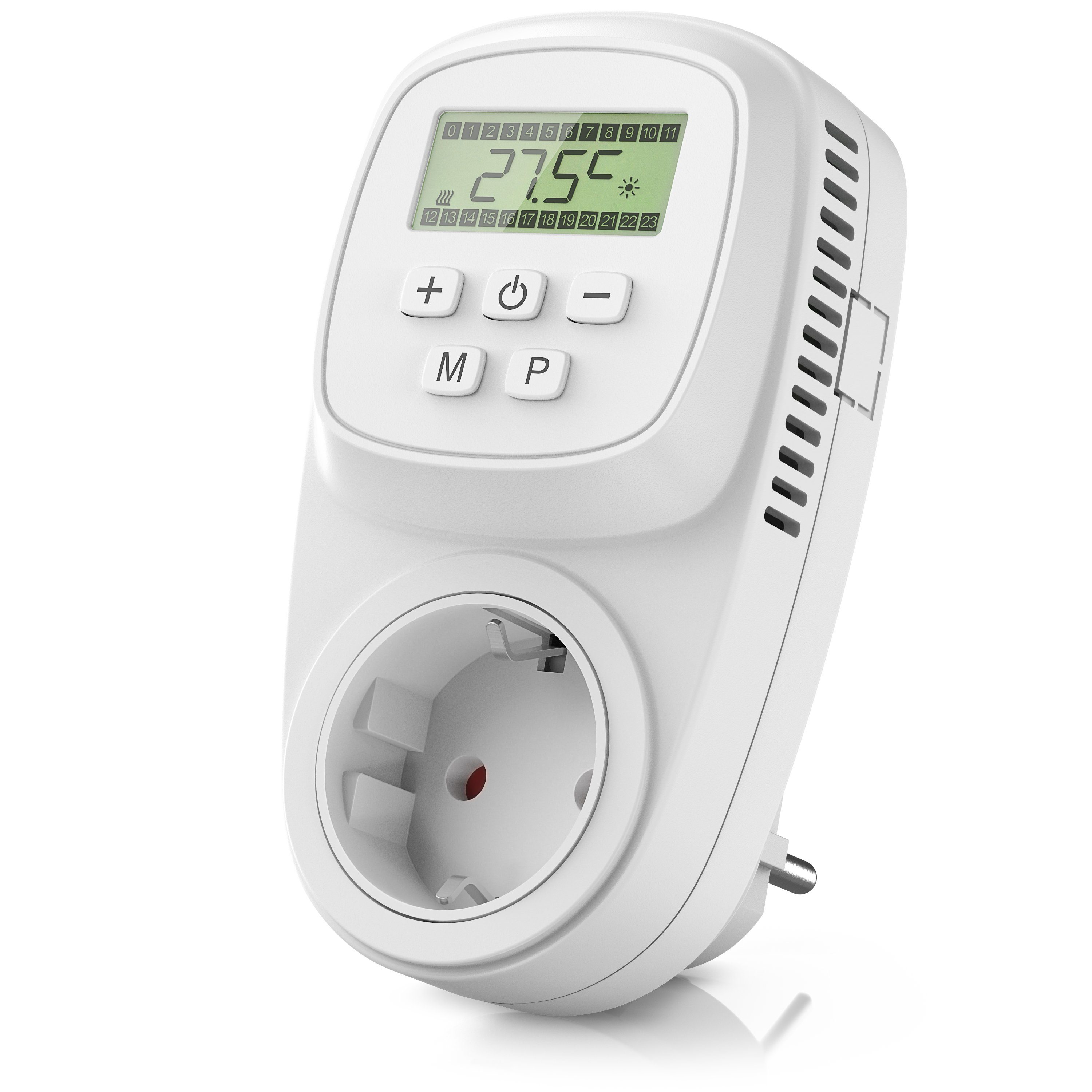 BEARWARE Steckdosen-Thermostat, max. 3680 W, 1-St., digital programmierbar, Temperaturregelung 5° – 35°C