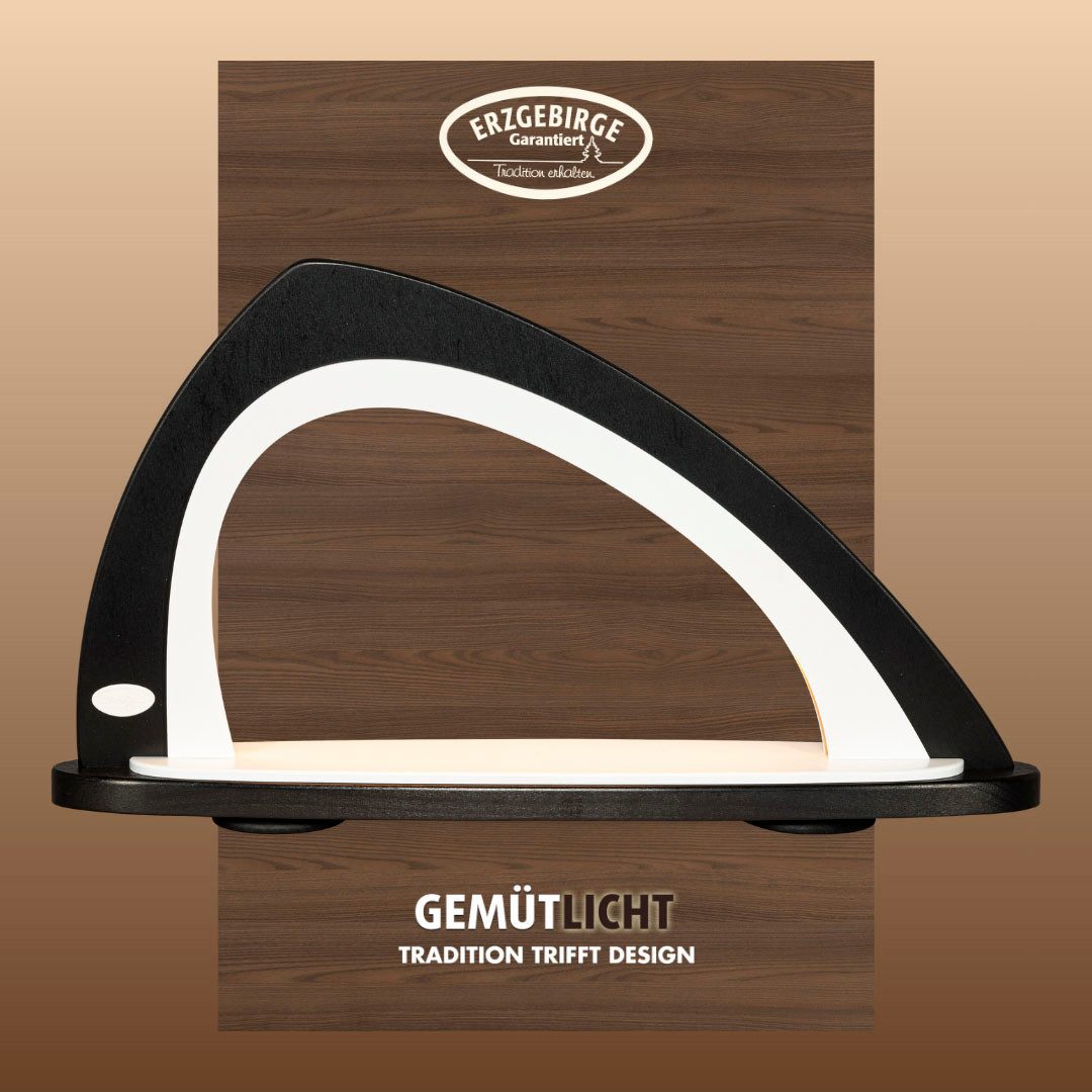 Weigla LED Schwibbogen SCHWARZ-WEIẞ, asymmetrisch Holz Lichterbogen, Made in Germany (1-tlg), Erzgebirge garantiert, Deko für Weihnachten und das ganze Jahr