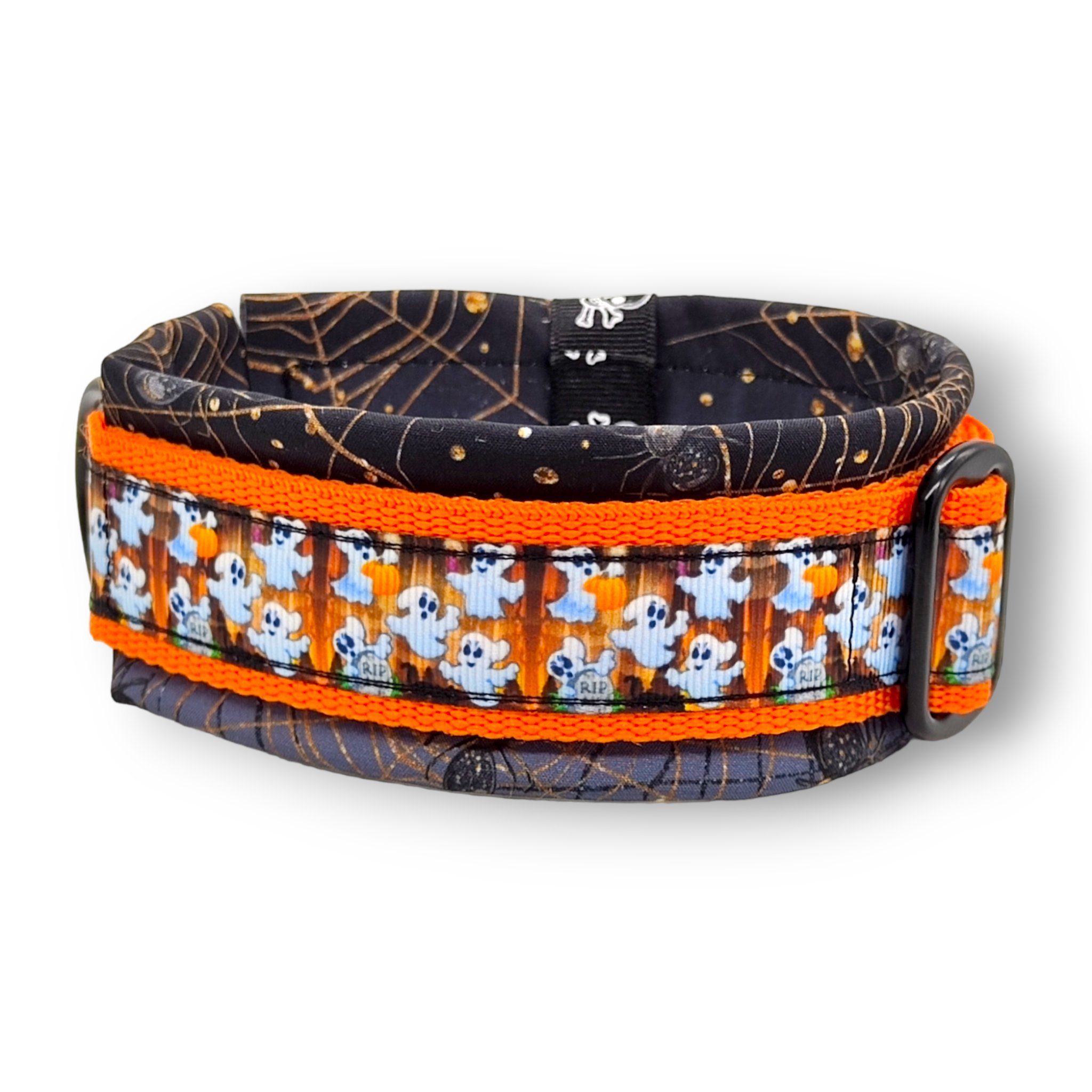 D by E Couture Hunde-Halsband "Happy Halloween III", gepolstert, verstellbar, 40mm breit, Handmade