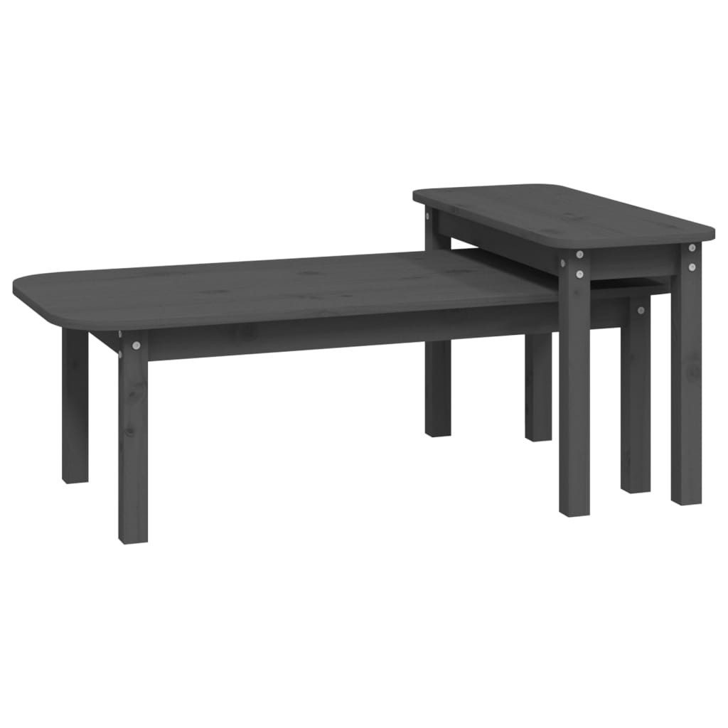 Couchtisch 2-tlg. Couchtisch-Set Grau Massivholz Kiefer