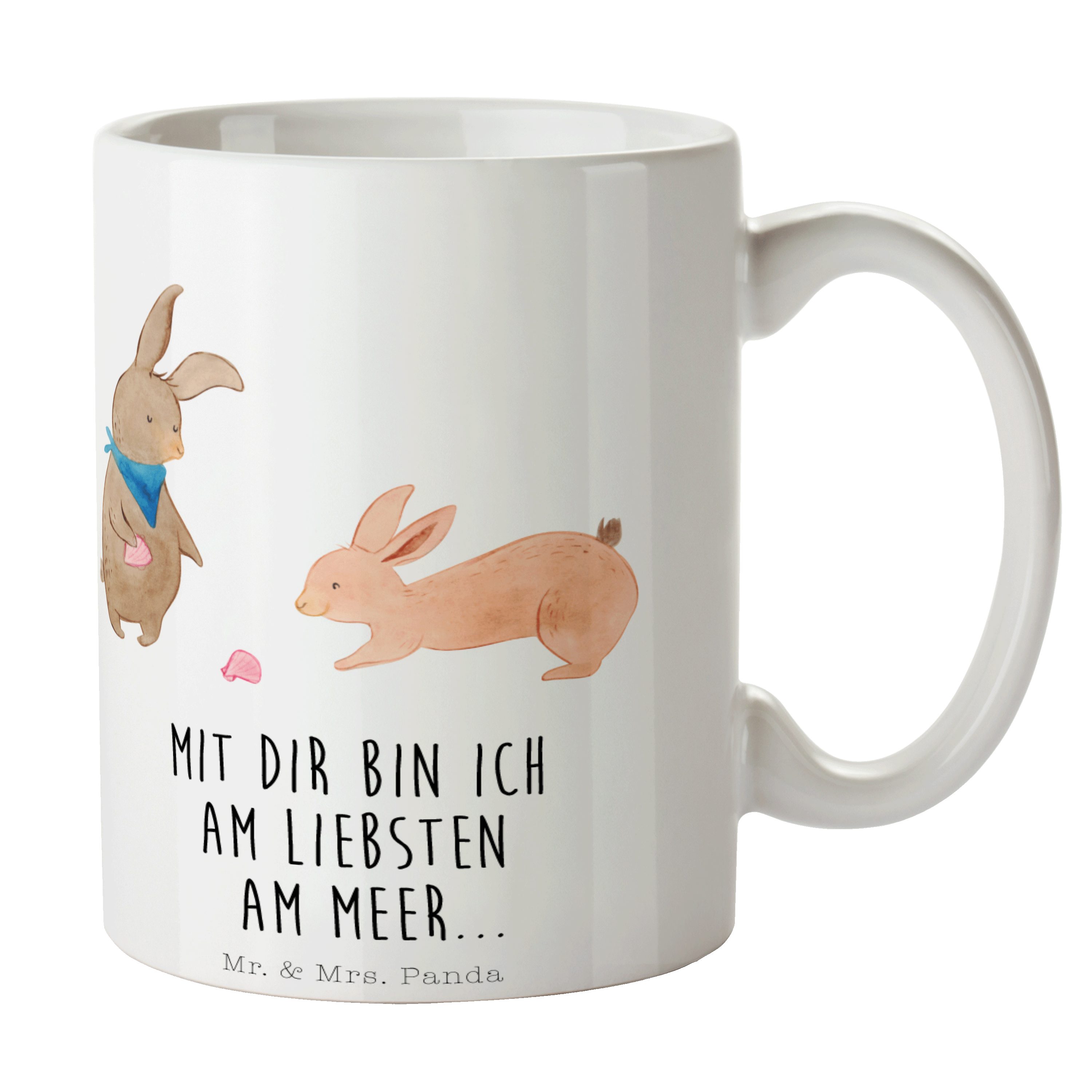 Mr. & Mrs. Panda Tasse Hasen Muschel - Weiß - Geschenk, Ferien, Strand, Oma, Becher, Muschel, Keramik