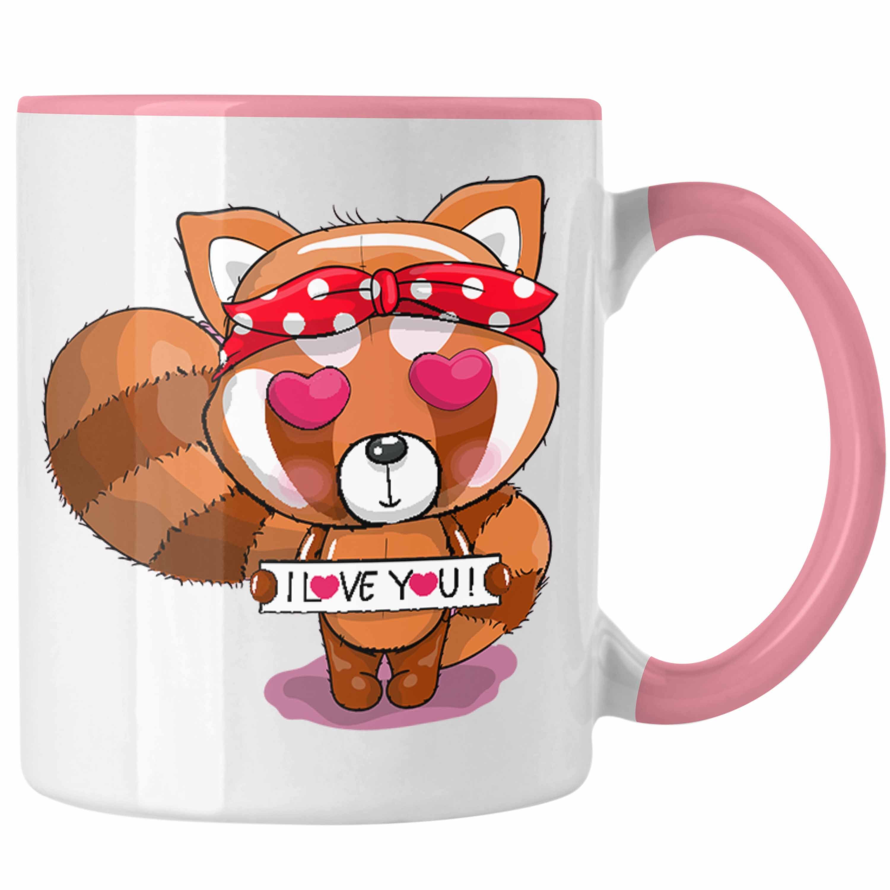 Trendation Tasse Trendation - Süßer Roter Panda Tasse Musik Kinder Geschenkidee für Jungs Mädchen Lustige Grafik I Love You Rosa