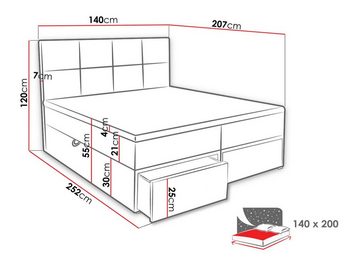 MIRJAN24 Boxspringbett Garda Lux I (mit zwei Bettkästen und zwei Bettschubladen), Matratzentopper, Hauptmatratze