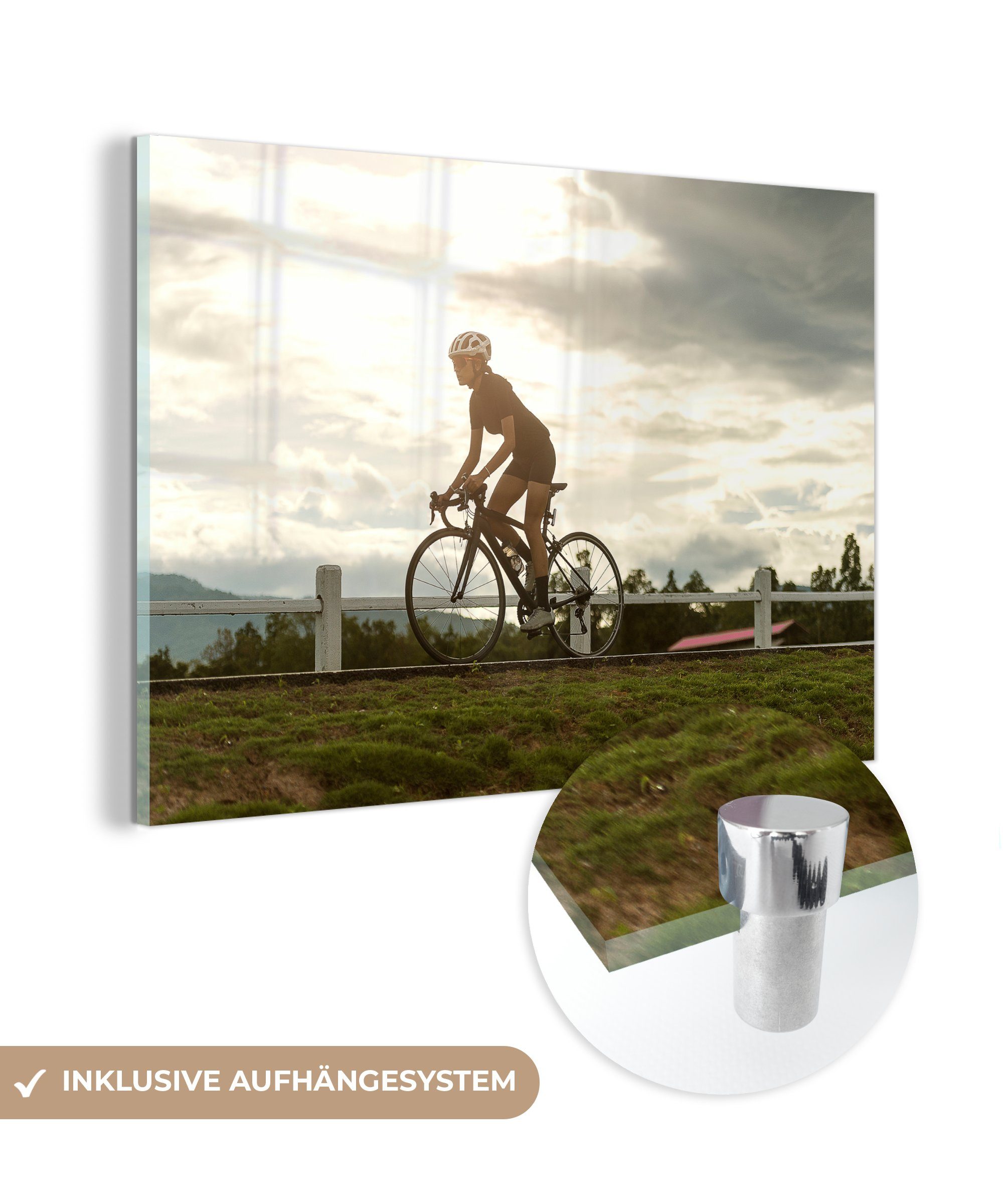 MuchoWow Acrylglasbild Radfahren - Gras - Fahrrad, (1 St), Acrylglasbilder Wohnzimmer & Schlafzimmer