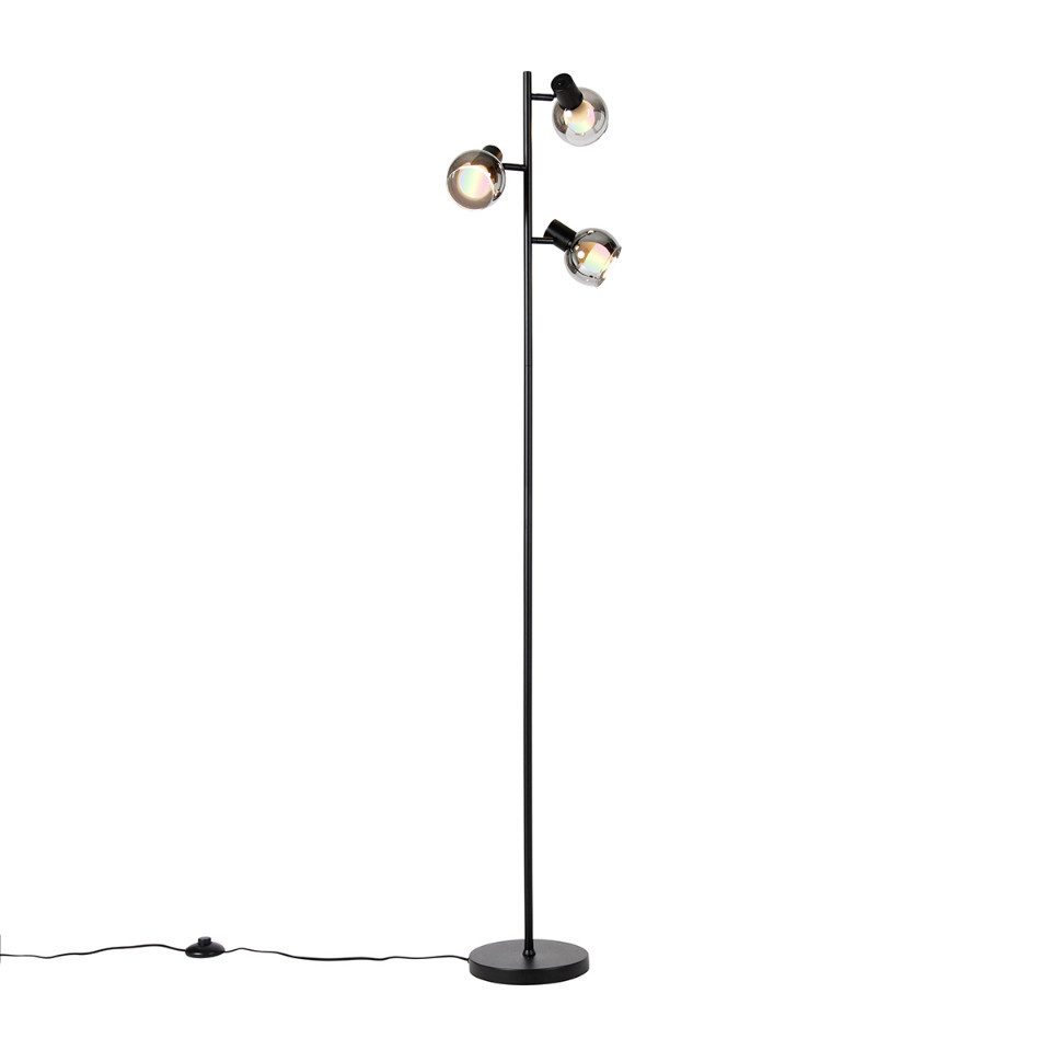 Qazqa Stehlampe Vidro, Dimmbar, LED wechselbar, Extra-Warmweiß, QAZQA Stehlampe, e14, Schwarz, Glas, Art Deco