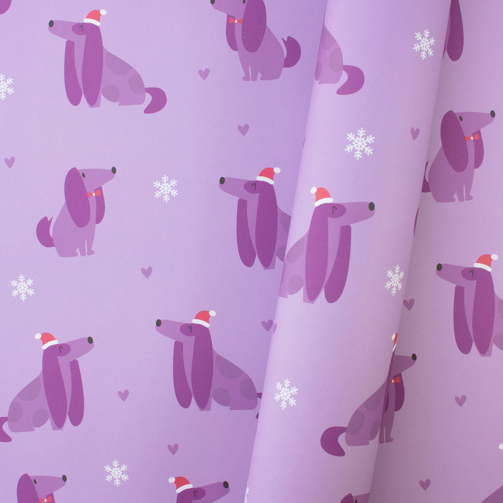 Bow & Hummingbird Geschenkpapier Geschenkpapier Weihnachten mit Hunden „Christmas Dogs“ Lila 69×48 cm, Bow & Hummingbird, 100% Recyclingpapier