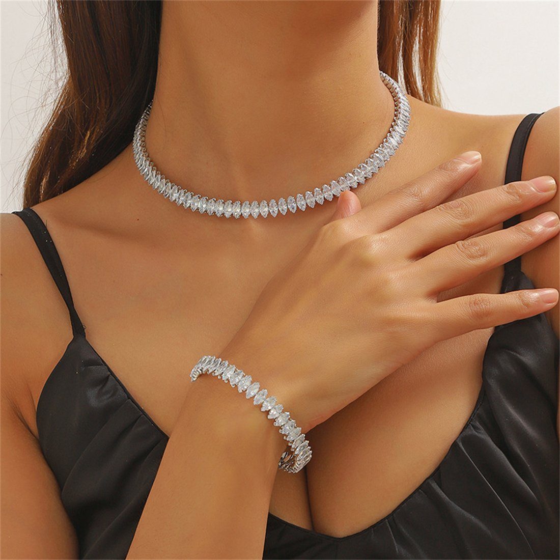 DÖRÖY Schmuckset Brautschmuck-Set, Zirkonia-Halsband-Armband 2er-Set, Accessoire-Set | Schmuck-Sets