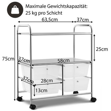 COSTWAY Rollwagen, mit 4 Schubladen & Regalen, Schmal, 63,5 x 37 x75cm