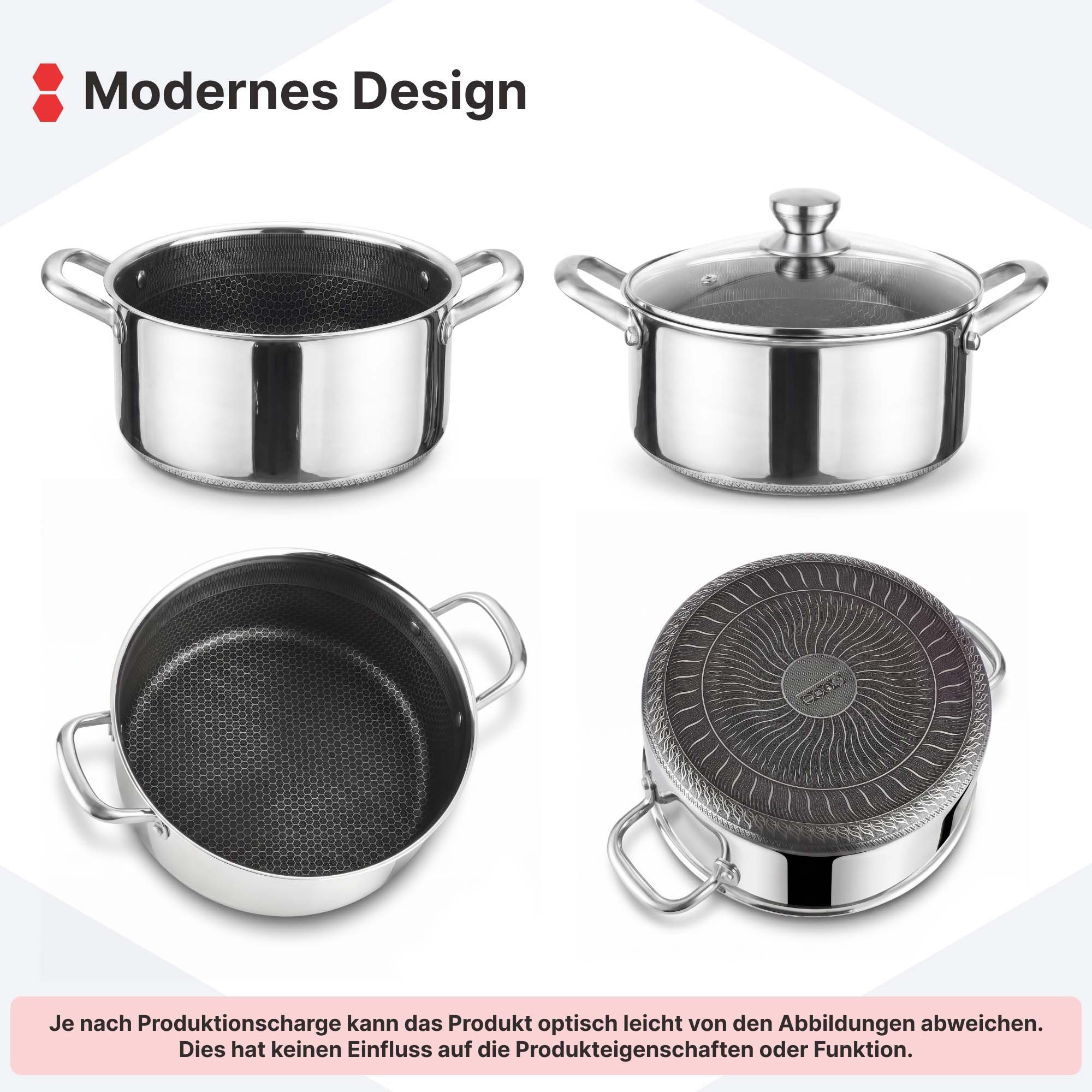4BIG.fun Kochtopf Kochtopf 4 L Ø 24 cm Edelstahl Induktion Antihaft-Wabenstruktur, Edelstahl
