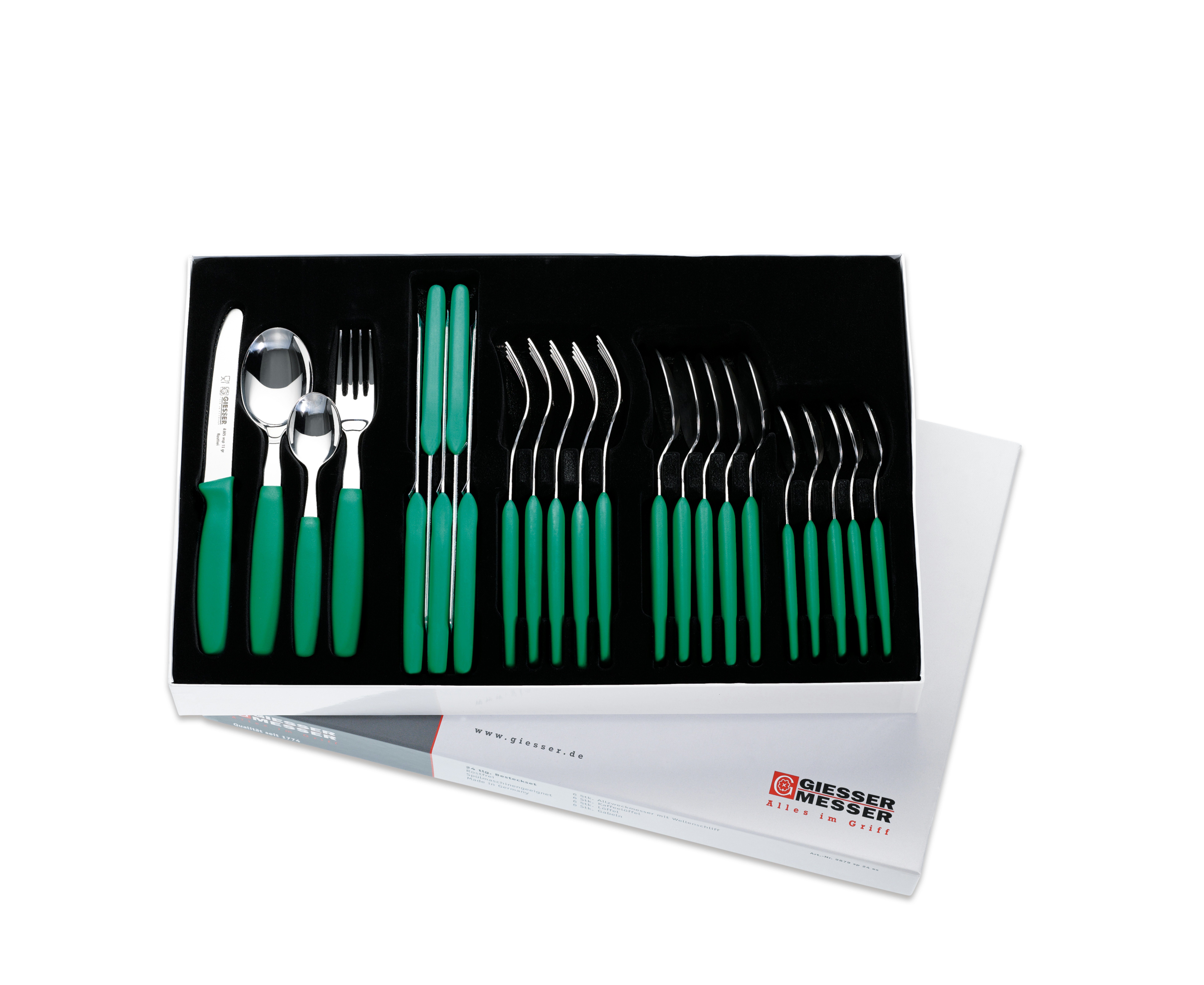 GIESSER Besteck-Set Allzweckmesser, Gabel, Ложки, Teelöffel 9879 sp 24, 6 Personen, Edelstahl, spülmaschinenfest, Made in Germany, formschön, stabil