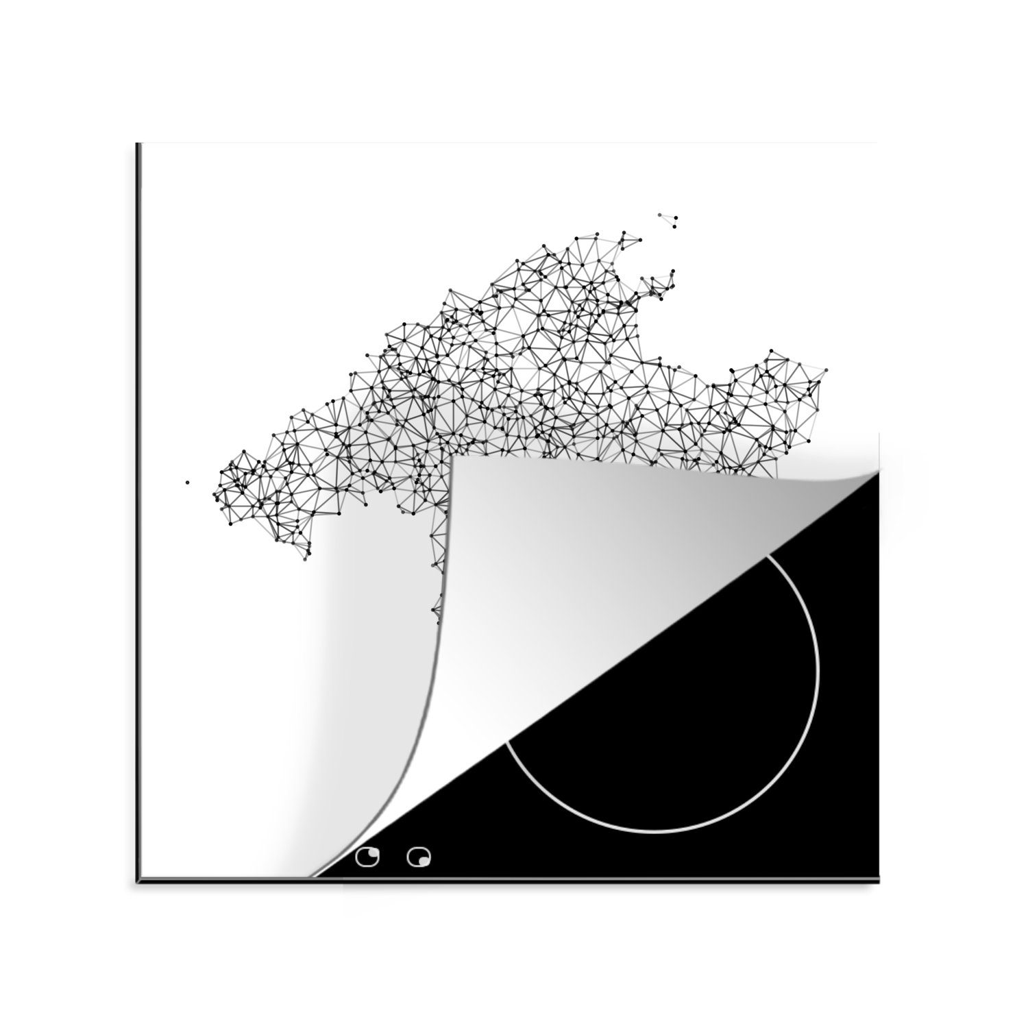 (1 Mallorca Illustration tlg), Eine MuchoWow Ceranfeldabdeckung, 78x78 von mit Linien, der cm, Vinyl, Arbeitsplatte Karte Herdblende-/Abdeckplatte küche für