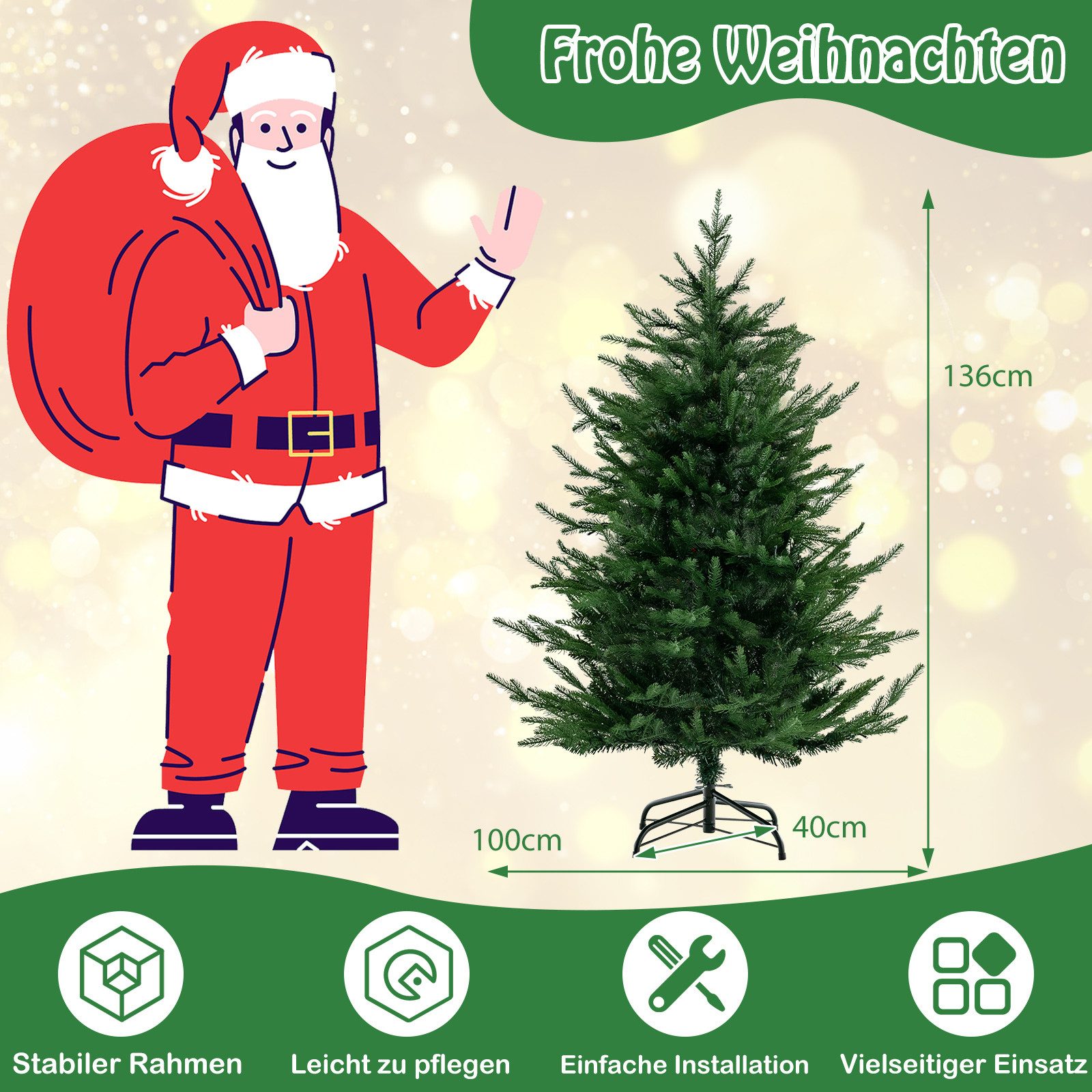 COSTWAY Künstlicher Weihnachtsbaum, mit Beleuchtung 8 Lichtmodi, aufklappbar