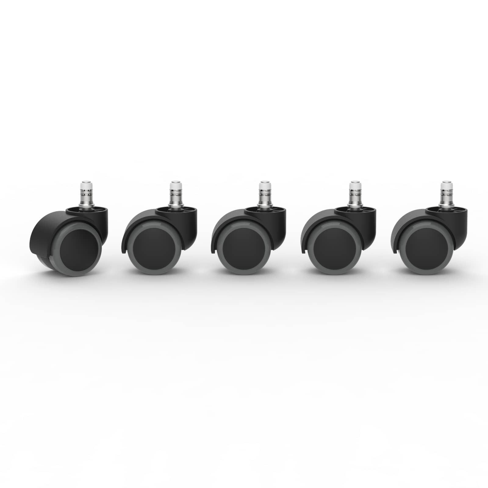 Versee Stuhlrolle Hartbodenrollen 50mm PU Schwarz/Grau Stift 11x22mm Kunststoffring, (Set, 1-St., 5 Stück)