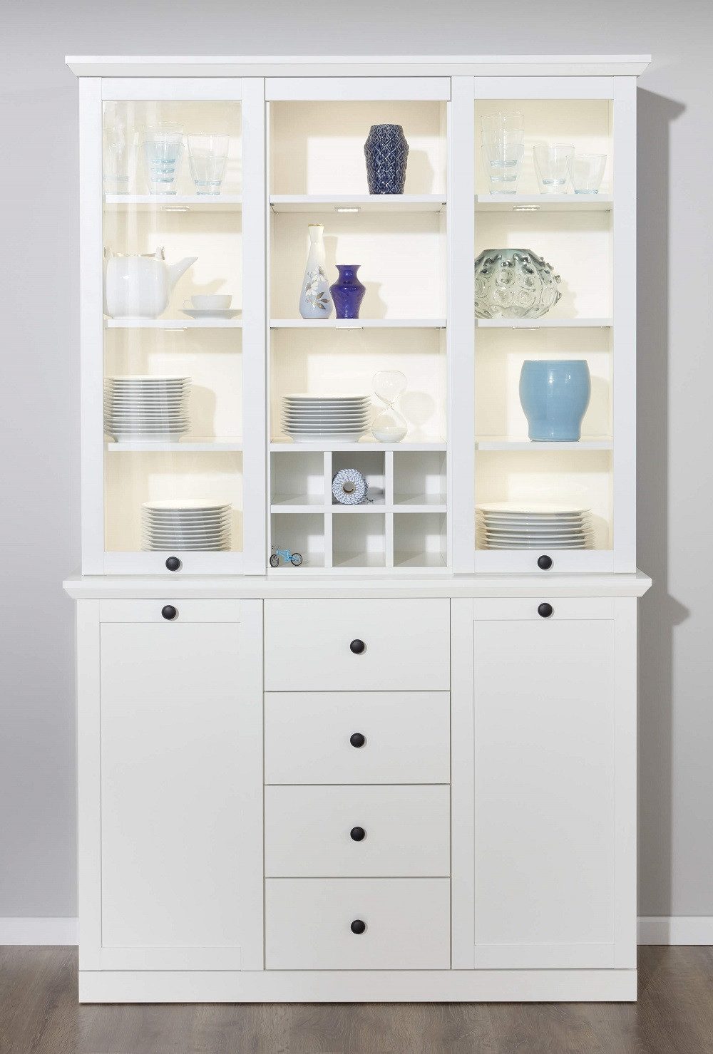 trendteam Vitrine Buffetschrank Anrichte Baxter, weiß, Landhausstil, LED Beleuchtung