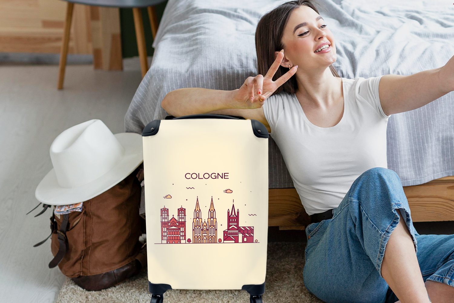 MuchoWow Handgepäckkoffer Köln - Skyline - Deutschland, 4 Rollen, Reisetasche mit rollen, Handgepäck für Ferien, Trolley, Reisekoffer