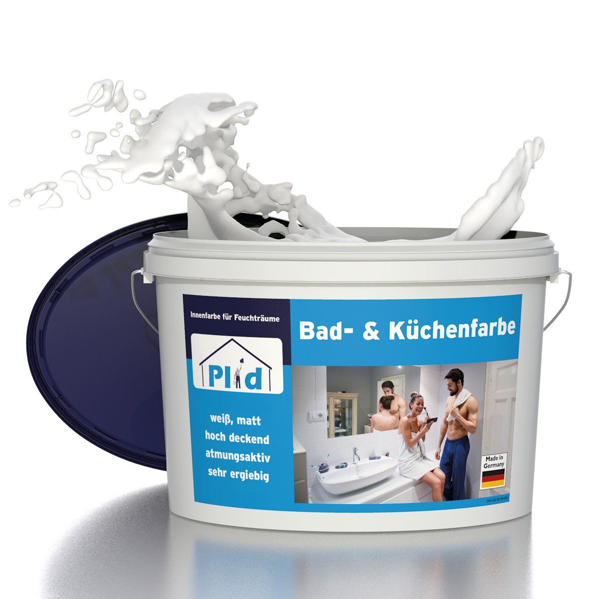 plid Feuchtraumfarbe Bad & Küchenfarbe Badfarbe Küchenfarbe Feuchtraumfarbe Wandfarbe, Schnelltrocknend, Spritzarm, Verarbeitungsfertig