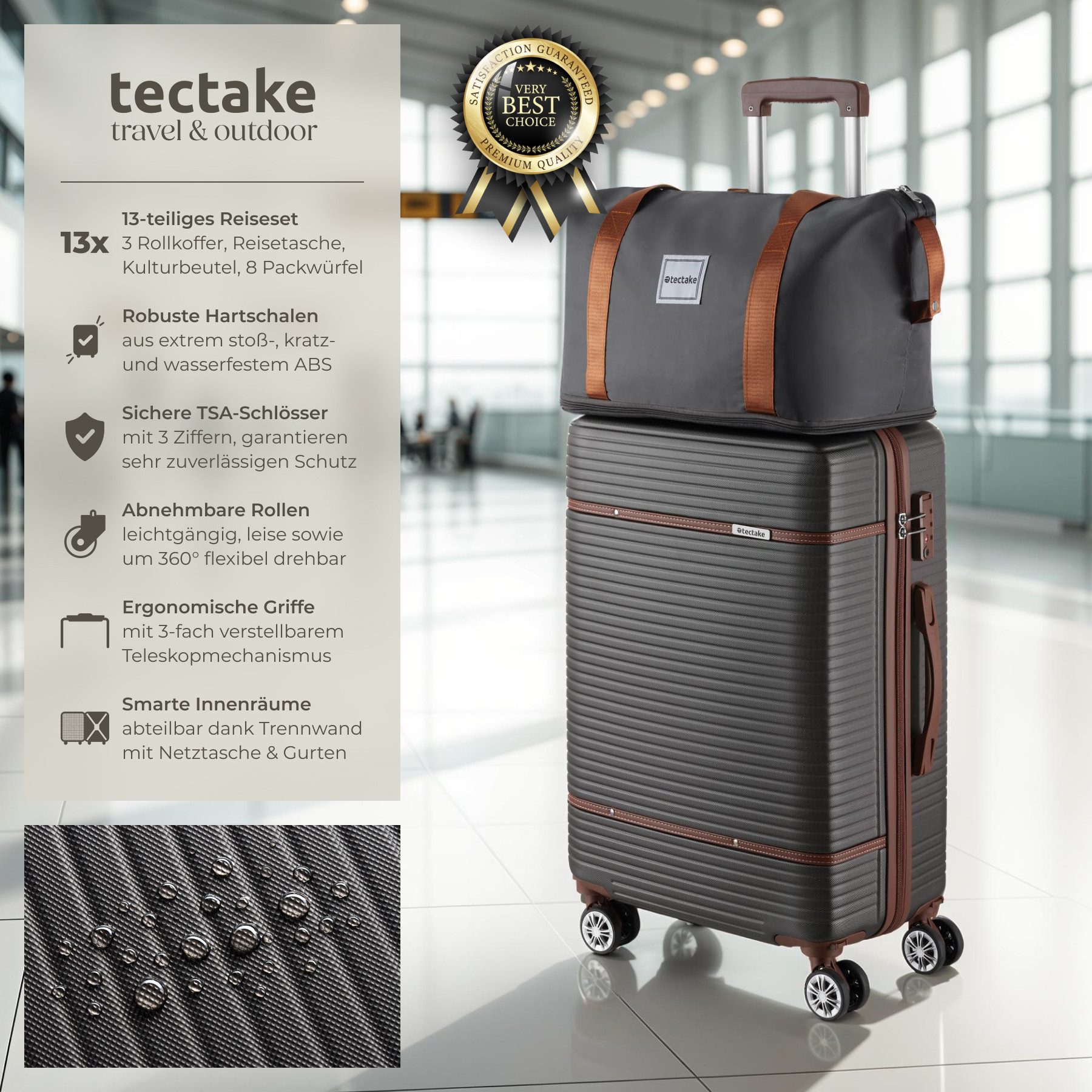 tectake Trolley Reisekofferset, 4 Rollen, 13-teilig, Hartschalen aus robust günstig online kaufen