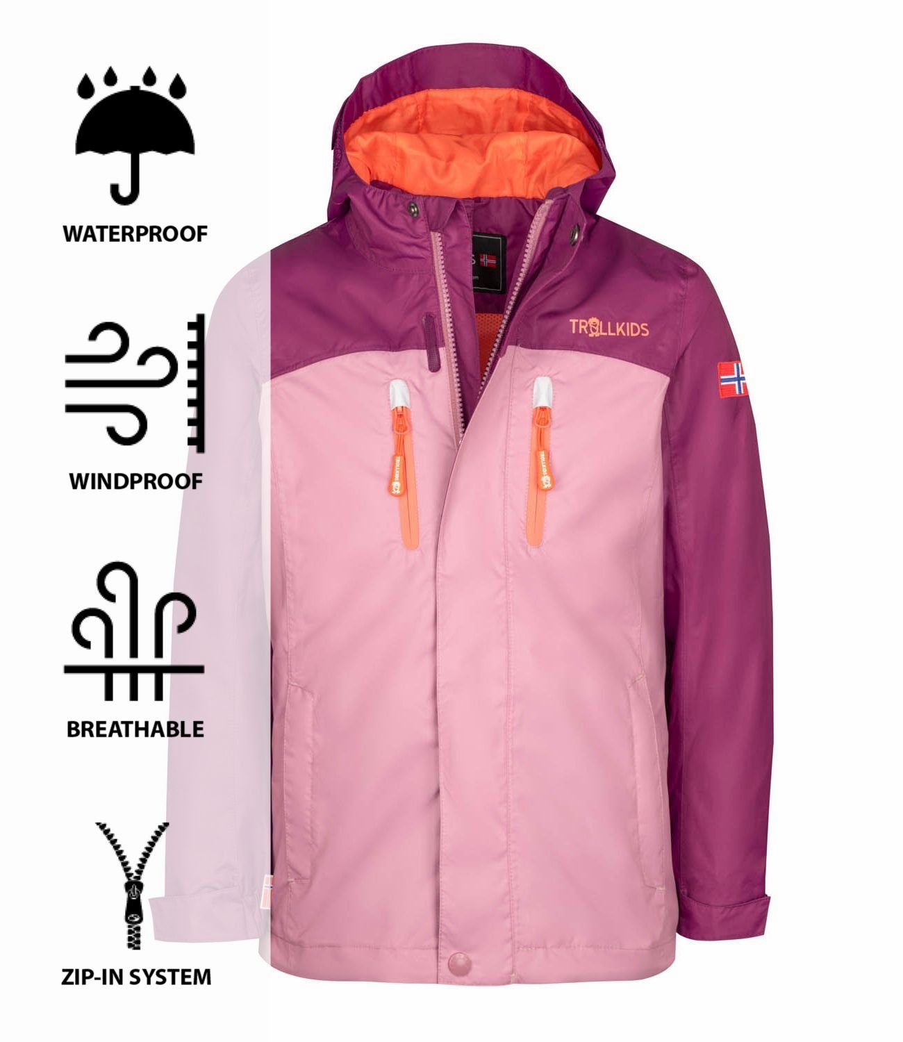 Nusfjord TROLLKIDS Regenjacke Orchidee/Maulbeere