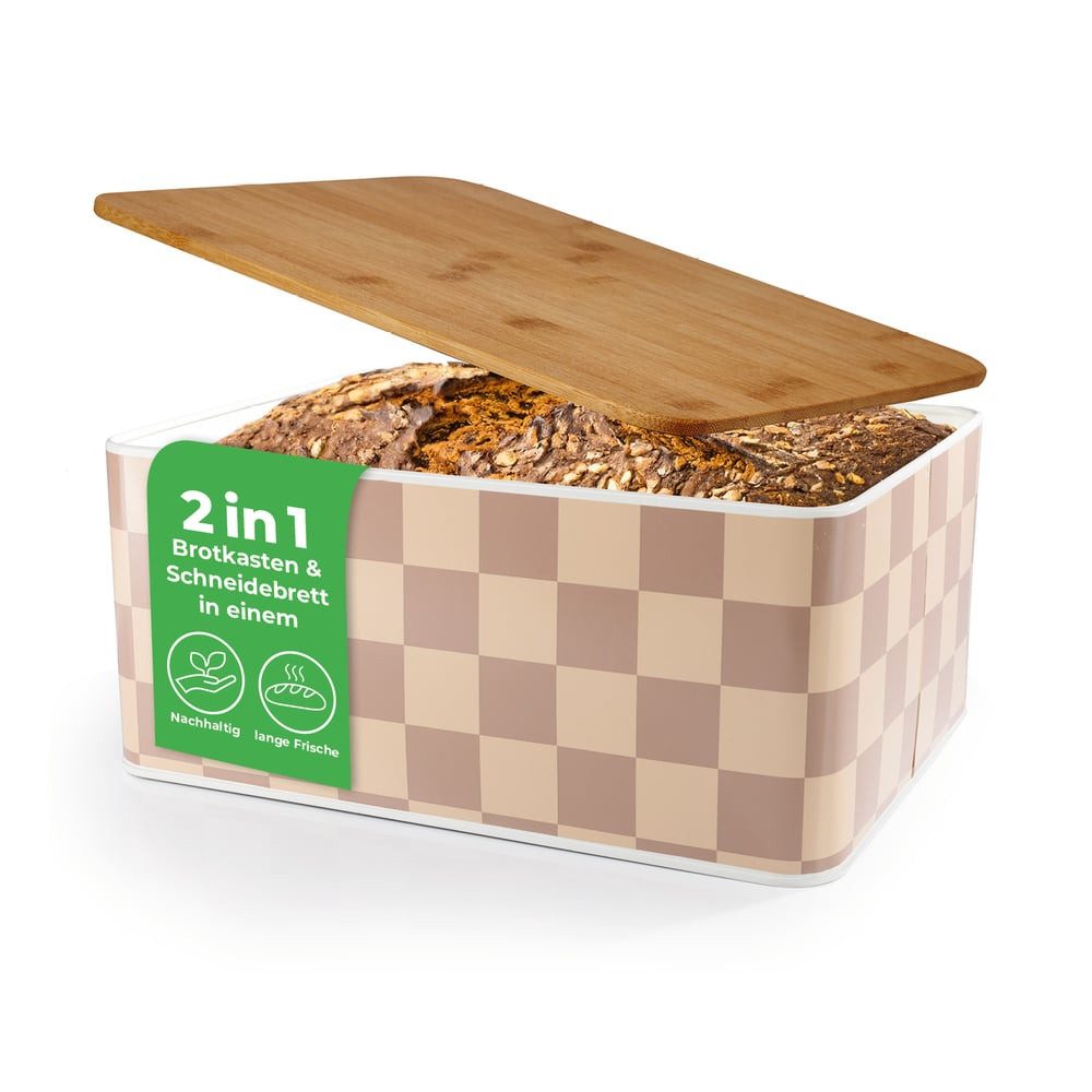 Lumaland Brotkasten Lumaland Cuisine Brotkasten mit Bambusdeckel in trendigem Karo-Design, Bambus/Eisen, Lumaland Cuisine Brotkasten mit Bambusdeckel in trendigem Karo-Design
