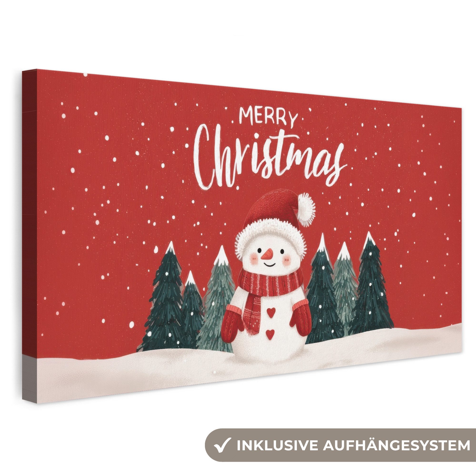 OneMillionCanvasses® Leinwandbild Panorama Weihnachtsgruß - Schnee - Rot, Fotodruck (1 St), Wandbild, Deko Schlafzimmer Wohnzimmer Flur 40x20 cm