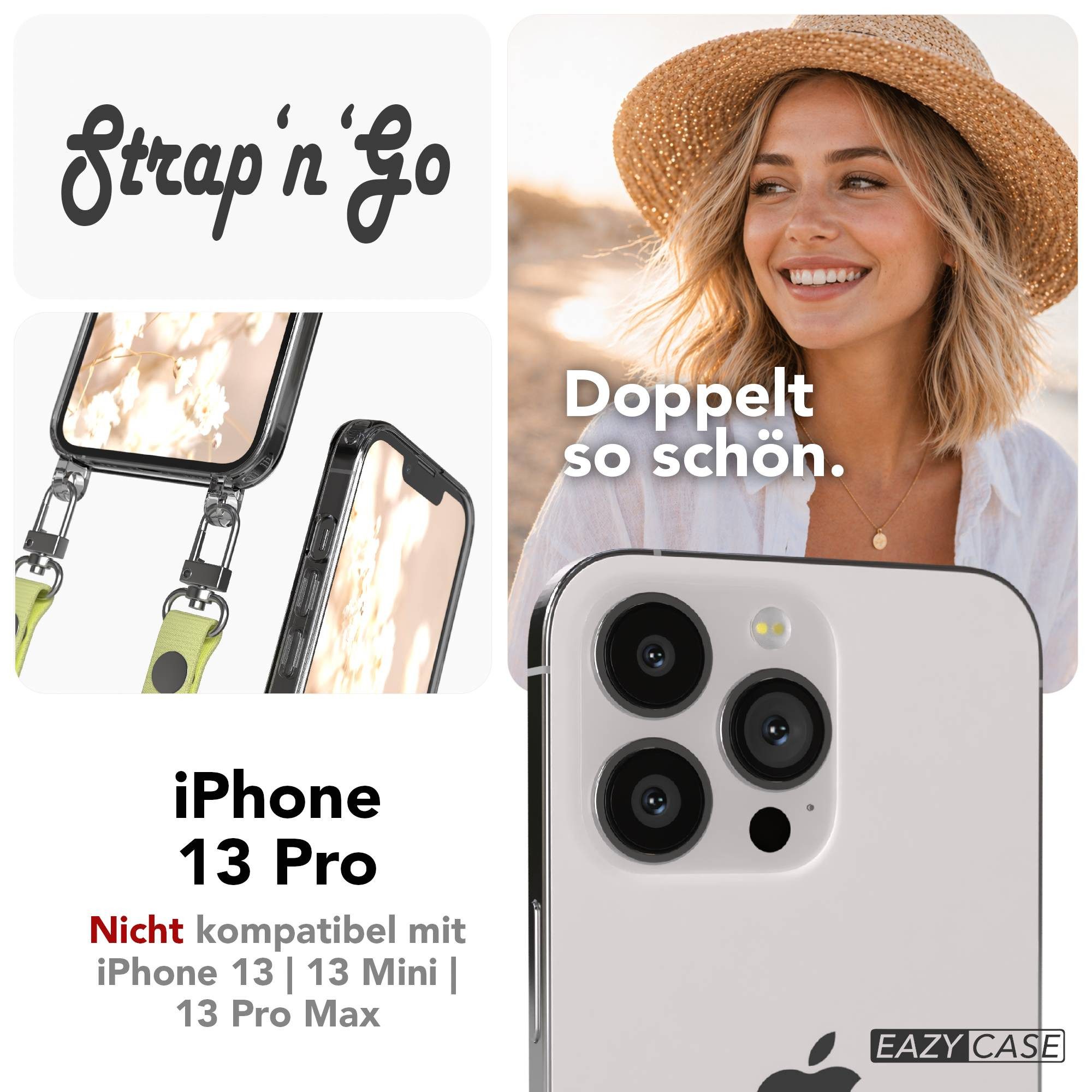 EAZY CASE Handykette für Apple iPhone 13 Pro Handyhülle mit Handyband magnetisch, Handyband in Gelb mit Magnetverschluss für 2x2 Hüllen