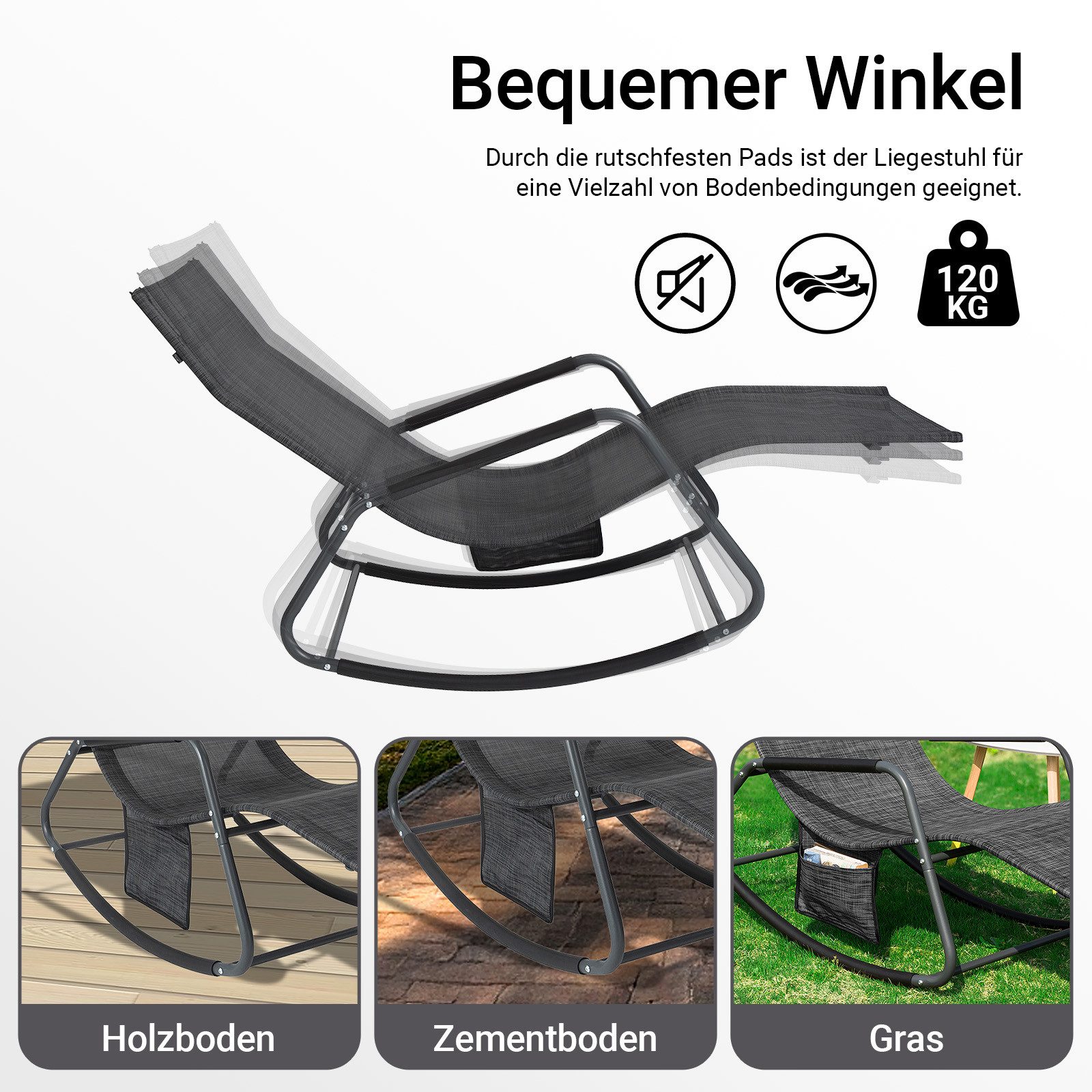 SoBuy Gartenliege OGS47, Schaukelstuhl mit Seitentasche, Relaxliege Liegestuhl Gärten, Schaukelliege Sonnenliege Gartenliege Schwungliege für Gärten Balkone