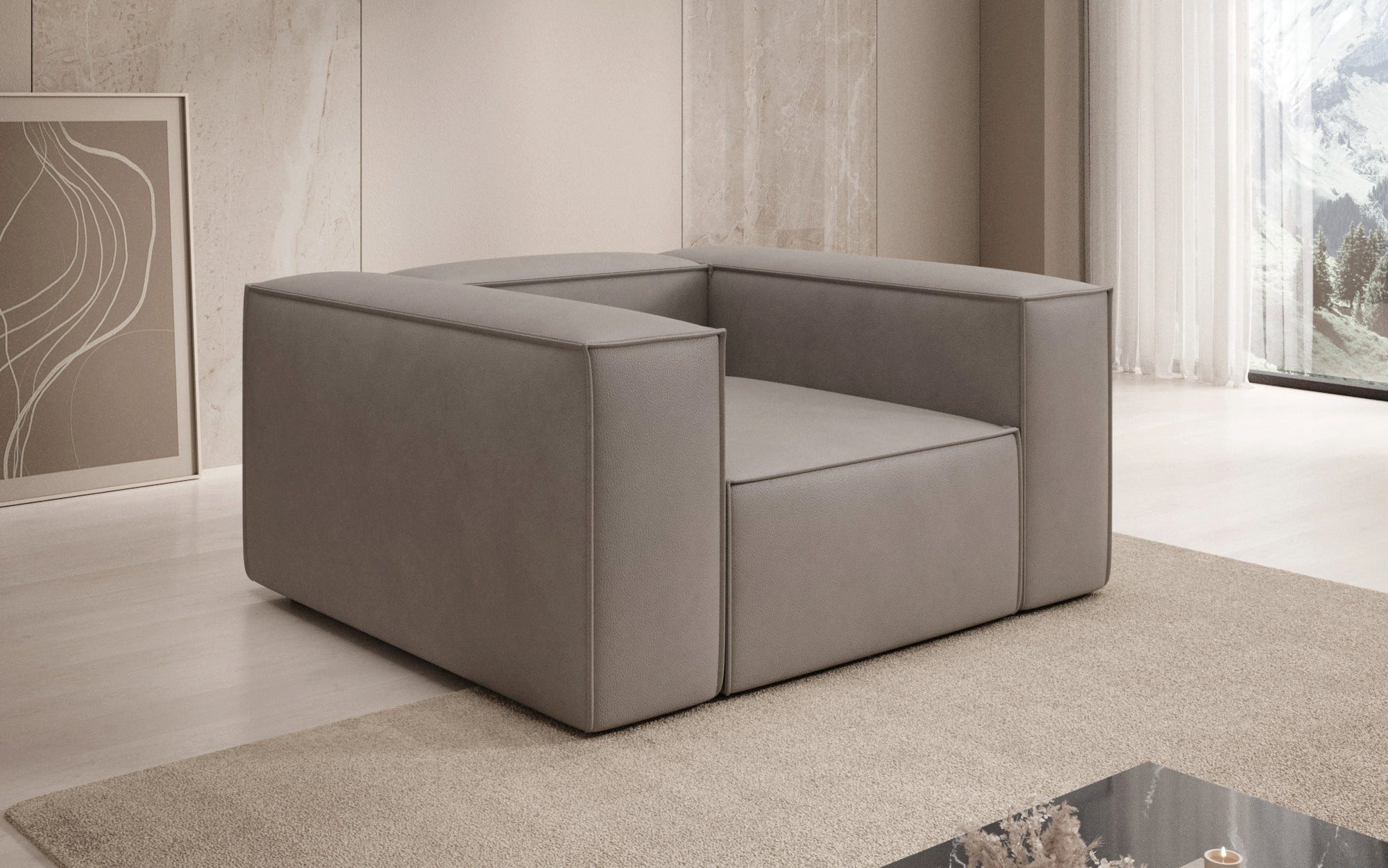 Luxusbetten24 Sessel Designer Sofa-Sessel Lesley, mit Bezug aus Echtleder