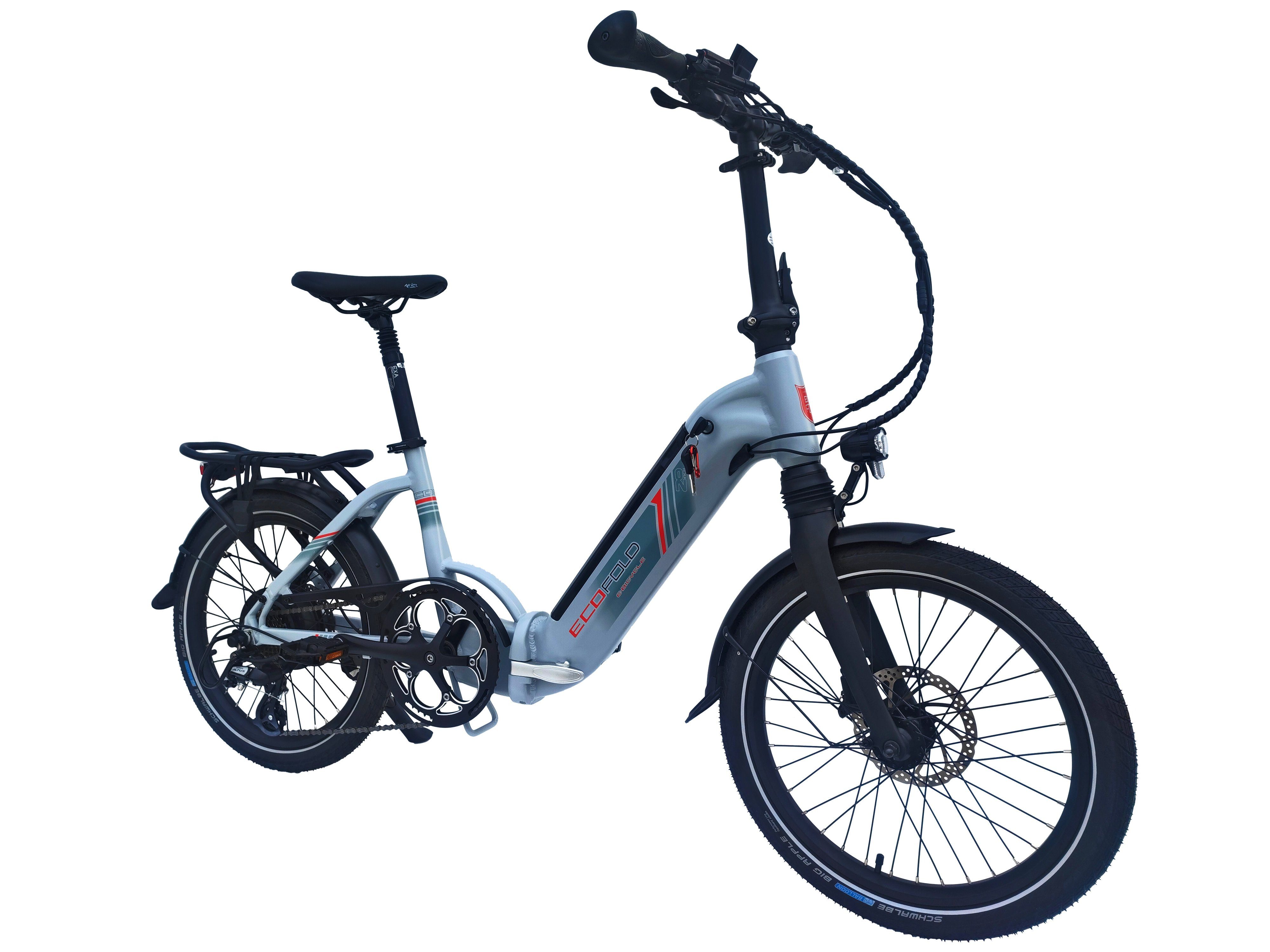 Ecofold E-Bike Faltrad 20 Zoll ECOFOLD BFH400N E-Bike Bafang Heckmotor 250W weiss, 7 Gang Shimano Shimano 7-Gang Trigger Kettenschaltung Schaltwerk, Kettenschaltung, Heckmotor, 504,00 Wh