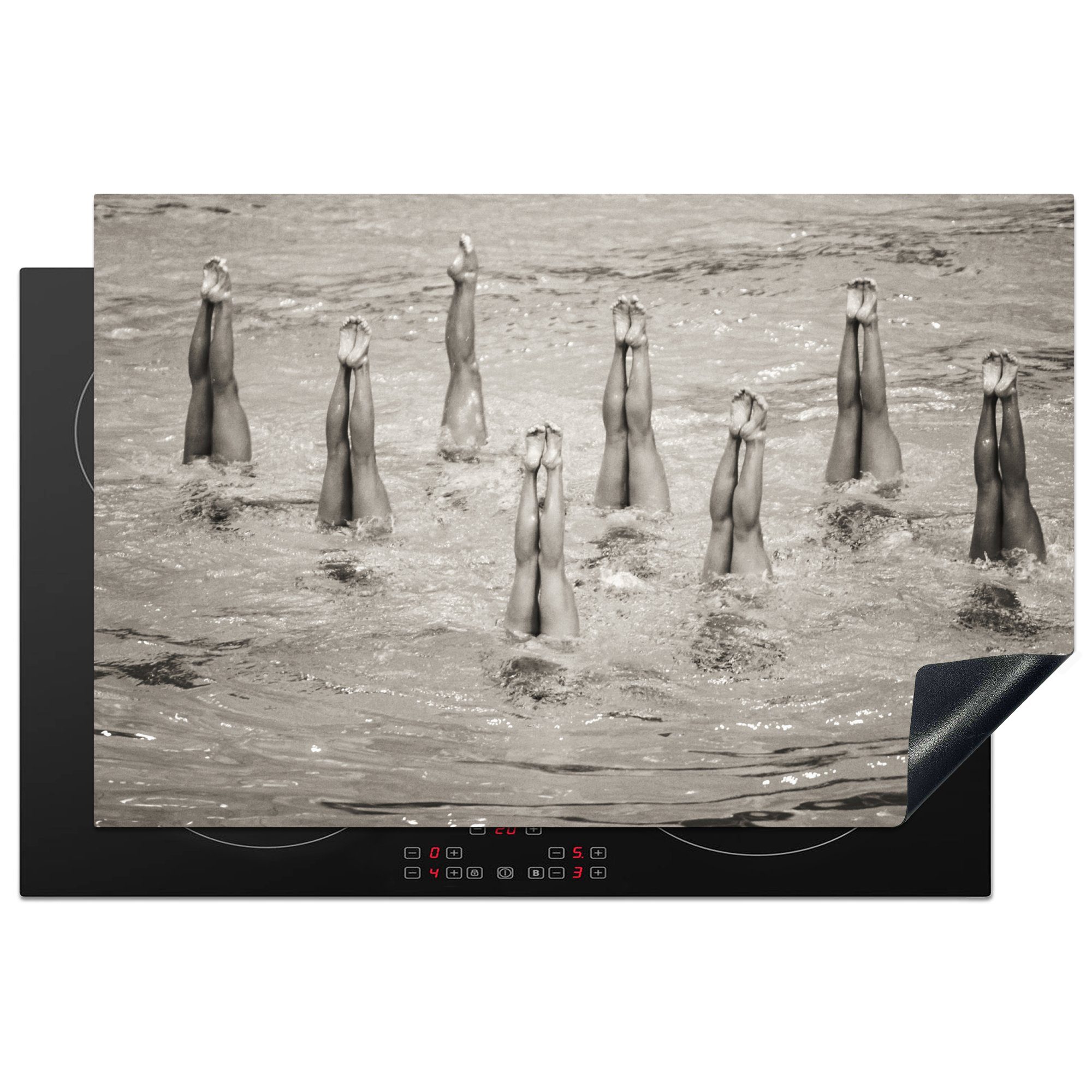 MuchoWow Herdblende-/Abdeckplatte Synchronschwimmerinnen Sepia-Fotodruck, Vinyl, (1 tlg), 81x52 cm, Induktionskochfeld Schutz für die küche, Ceranfeldabdeckung