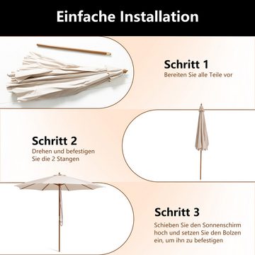 COSTWAY Sonnenschirm, 300cm aus Holz, UV-Schutz, höhenverstellbar