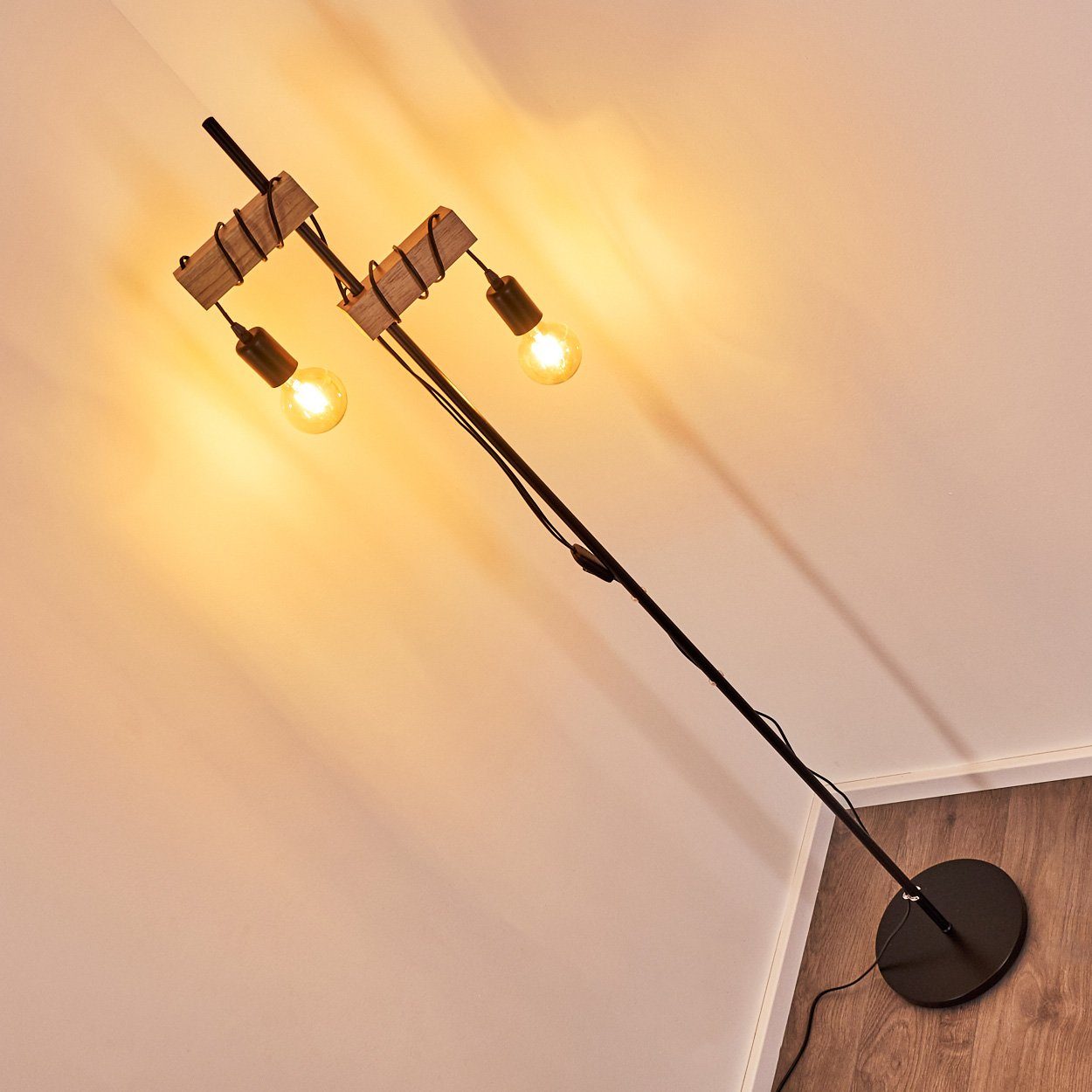 Schlaf hofstein Lampen Zimmer Stand Steh Vintage Wohn Boden schwarz/Holz Loft Stehlampe