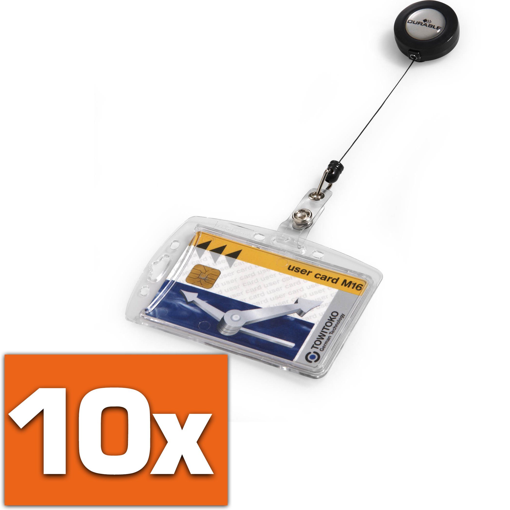 DURABLE Klemmtafel SICHERHEITSAUSWEIS, Durable 801219 Namensschild Hartbox mit Jojo, 10 Stück, Ausweiskartenh