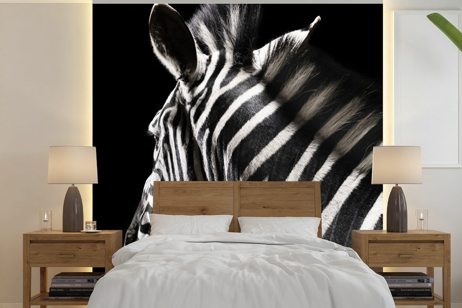 MuchoWow Fototapete Zebra - Tier - Weiß, Matt, bedruckt, (5 St), Vinyl Tapete für Wohnzimmer oder Schlafzimmer, Wandtapete