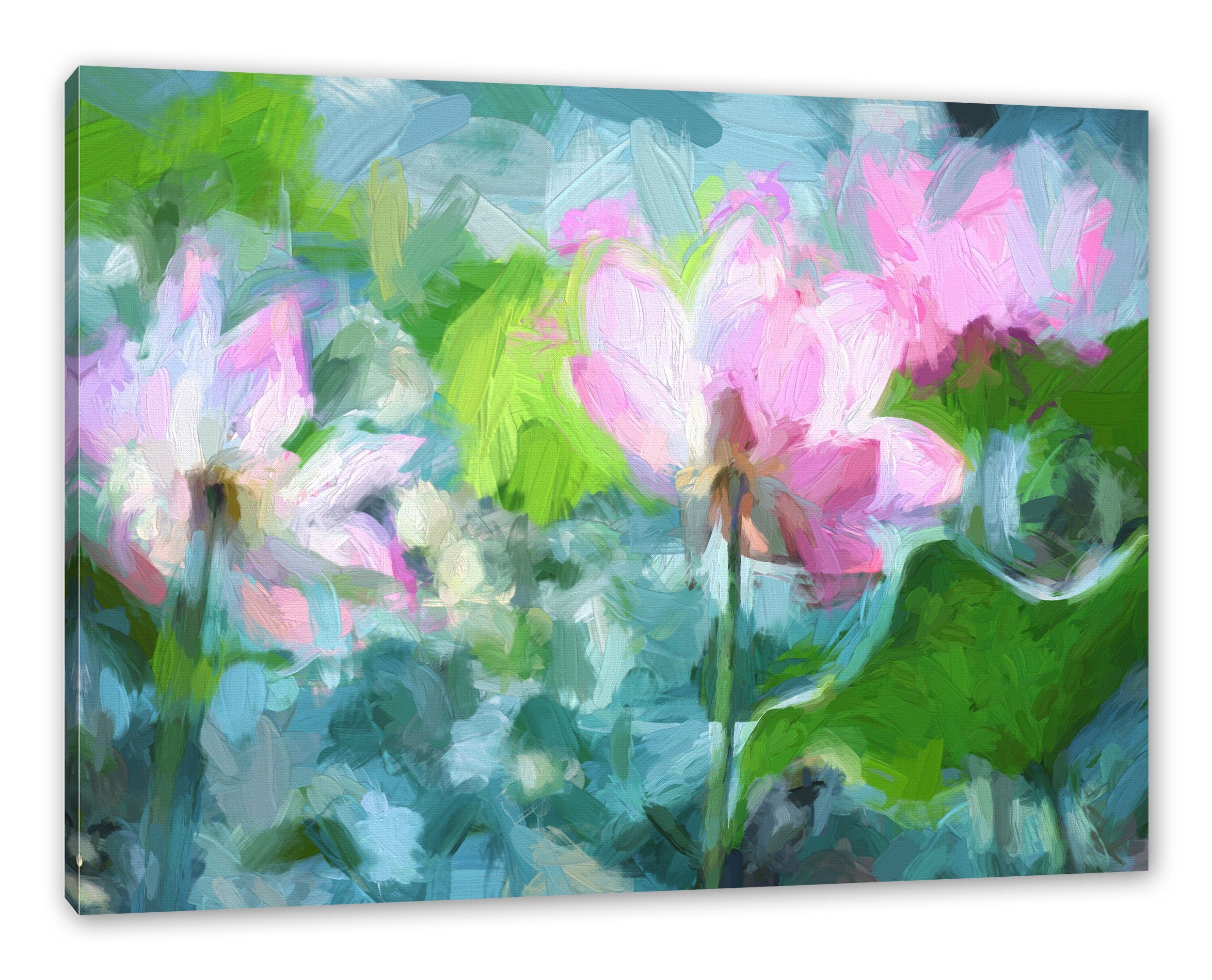 Pixxprint Leinwandbild Asiatische Lotusblüte im Teich, Asiatische Lotusblüte im Teich (1 St), Leinwandbild fertig bespannt, inkl. Zackenaufhänger