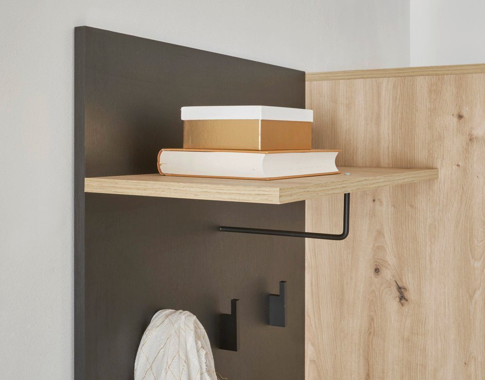 moebel-dich-auf Kompaktgarderobe VOLAM (Paneel + Sitzbank + Garderobenschrank, in Artisan Eiche Nb. / schwarz) 114 cm breit – Bild 5 von 5