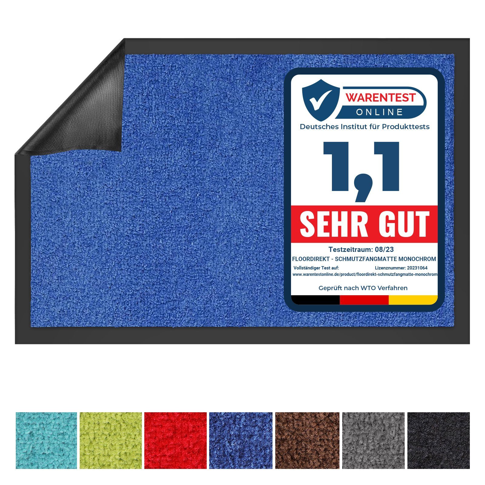 Fußmatte Sauberlaufmatte Dublin, viele Farben & Größen, waschbar, Karat, rechteckig, Höhe: 7 mm, geeignet für Fußbodenheizung Blau