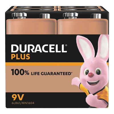 Duracell Plus Batterie, (9 V, 4 St), E-Block / 6LR61, 9 V, Alkali