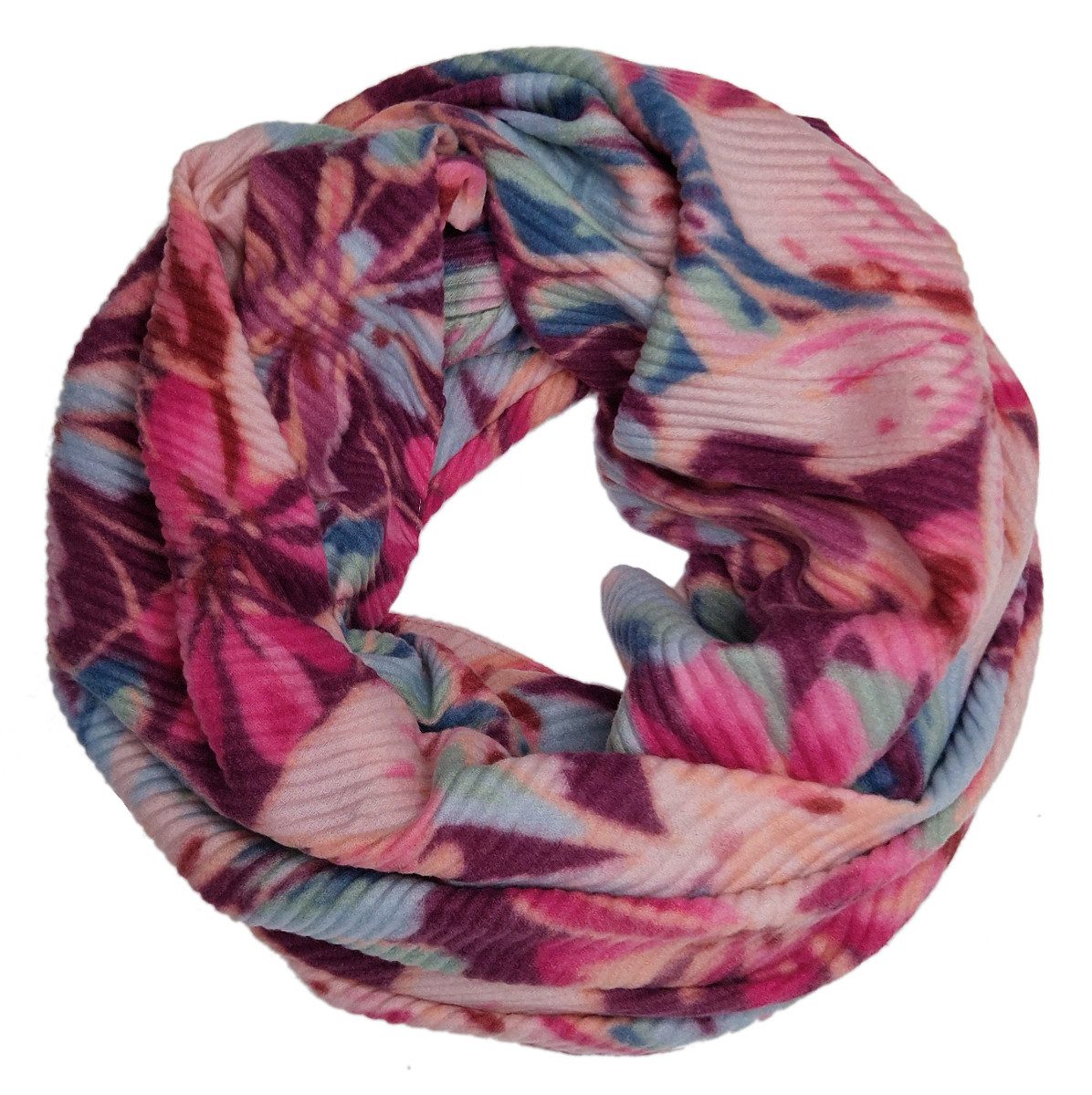 dy_mode Loop Damen Loopschal Geblümt Herbst/Winter Rundschal Schlauchschal, Elegante Ripp-Optik/Plissee-Struktur