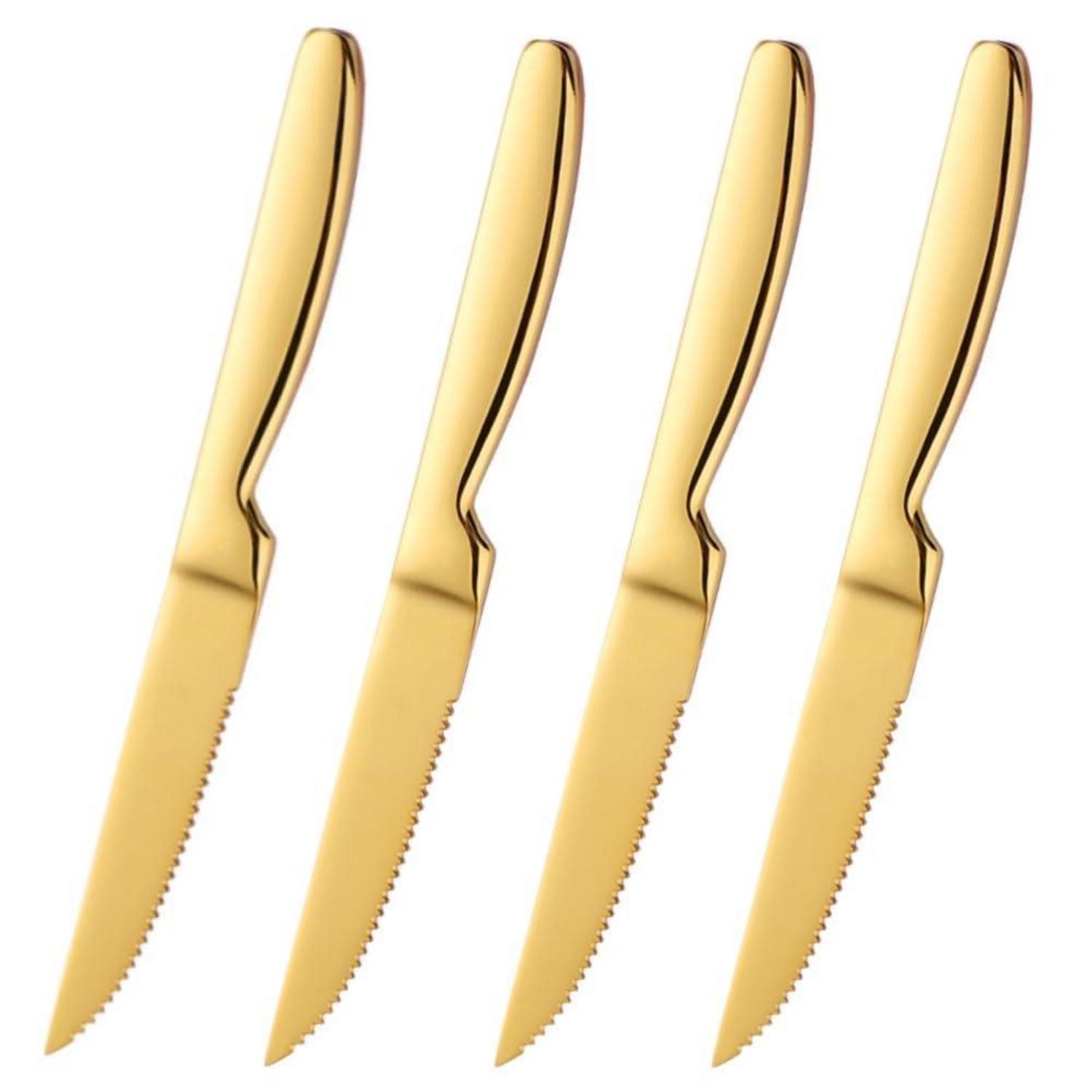LuxusKollektion Steakmesser Steakmesser-Set 4 St. Gold Edelstahl Serrated