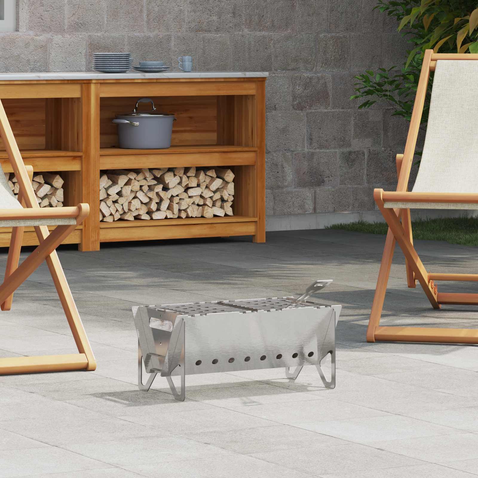 vidaXL Grillkamin Camping Feuerstelle 42 x 22 x 18 cm Edelstahl Silber